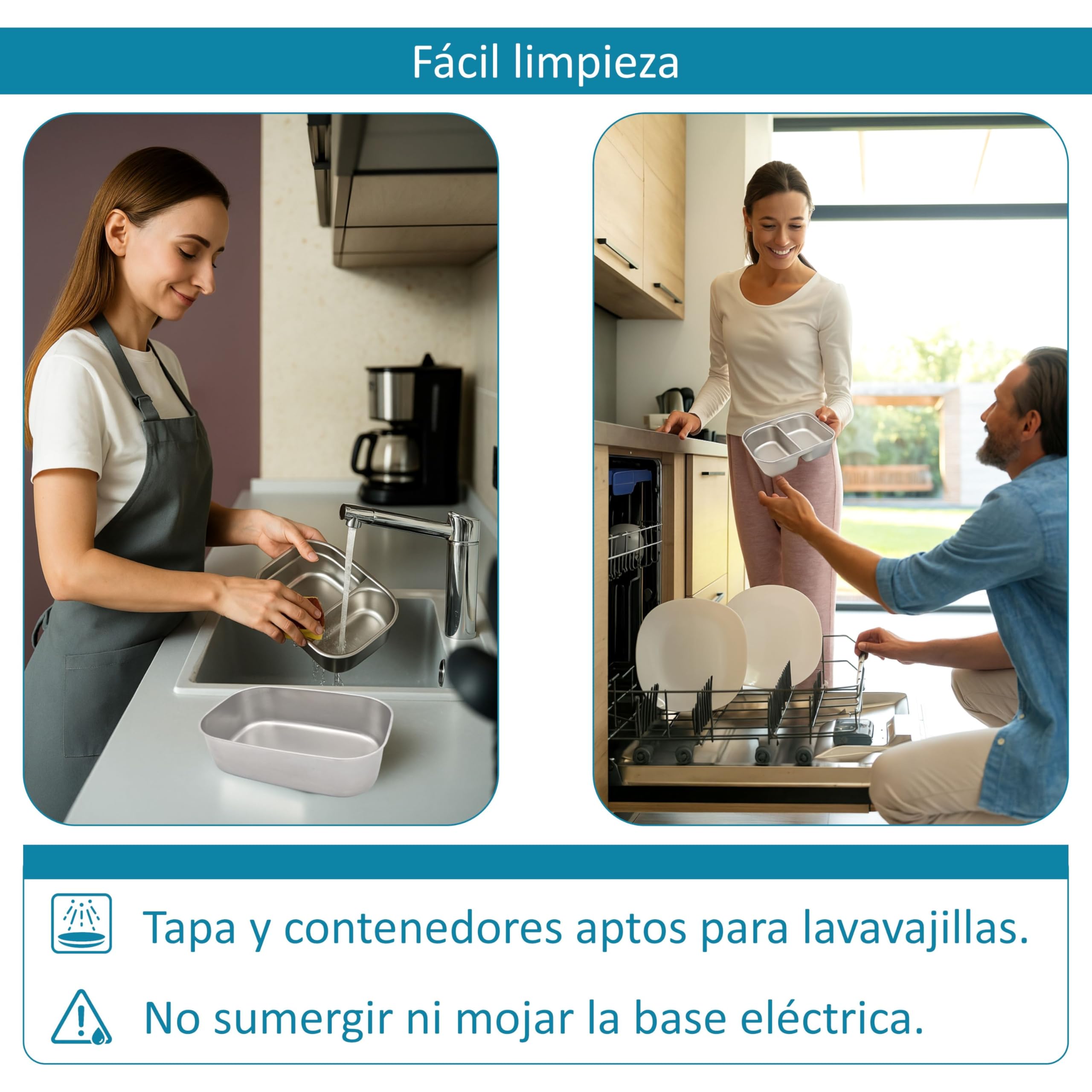 Fiambrera eléctrica portátil profesional elegante 80W 12V/24V/220V Multifunción coche camión oficina Calienta comida rápido Taper Contenedor dividido Acero inoxidable 1,5L Negra azul-claro