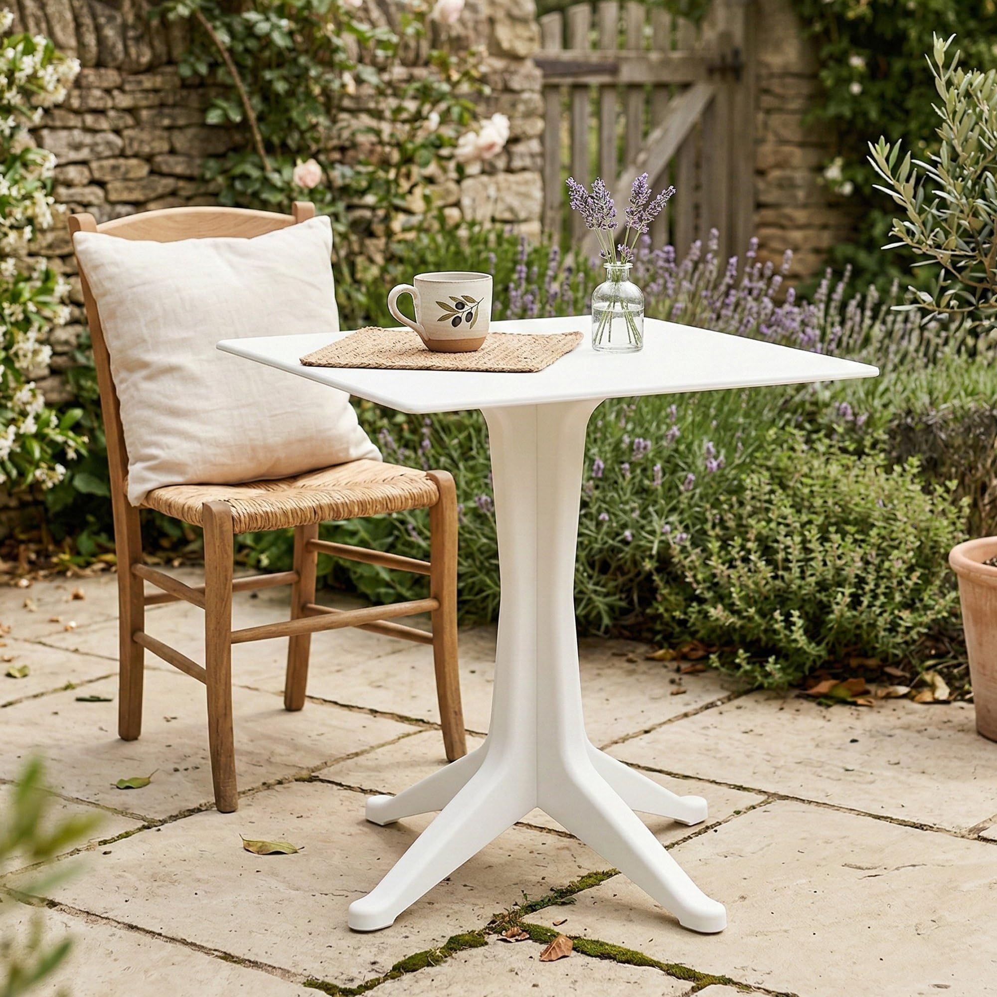 Table de jardin carrée Trani blanche 70x70 cm meuble extérieur fixe