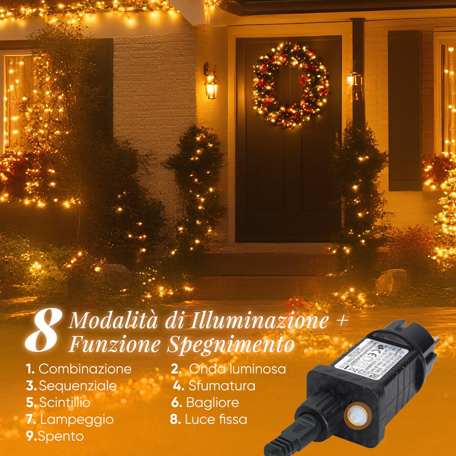 SALCAR Catena luminosa a LED per albero di Natale, 20 m, 800 LED, con 8 modalità, timer e memoria, impermeabile, per esterni, giardino, matrimonio, bianco caldo