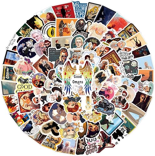 Miniatura 7 de Paquete de 123 calcomanías de dibujos animados de Good Omen, decoración de Halloween, calcomanías impermeables de vinilo para botella de agua,