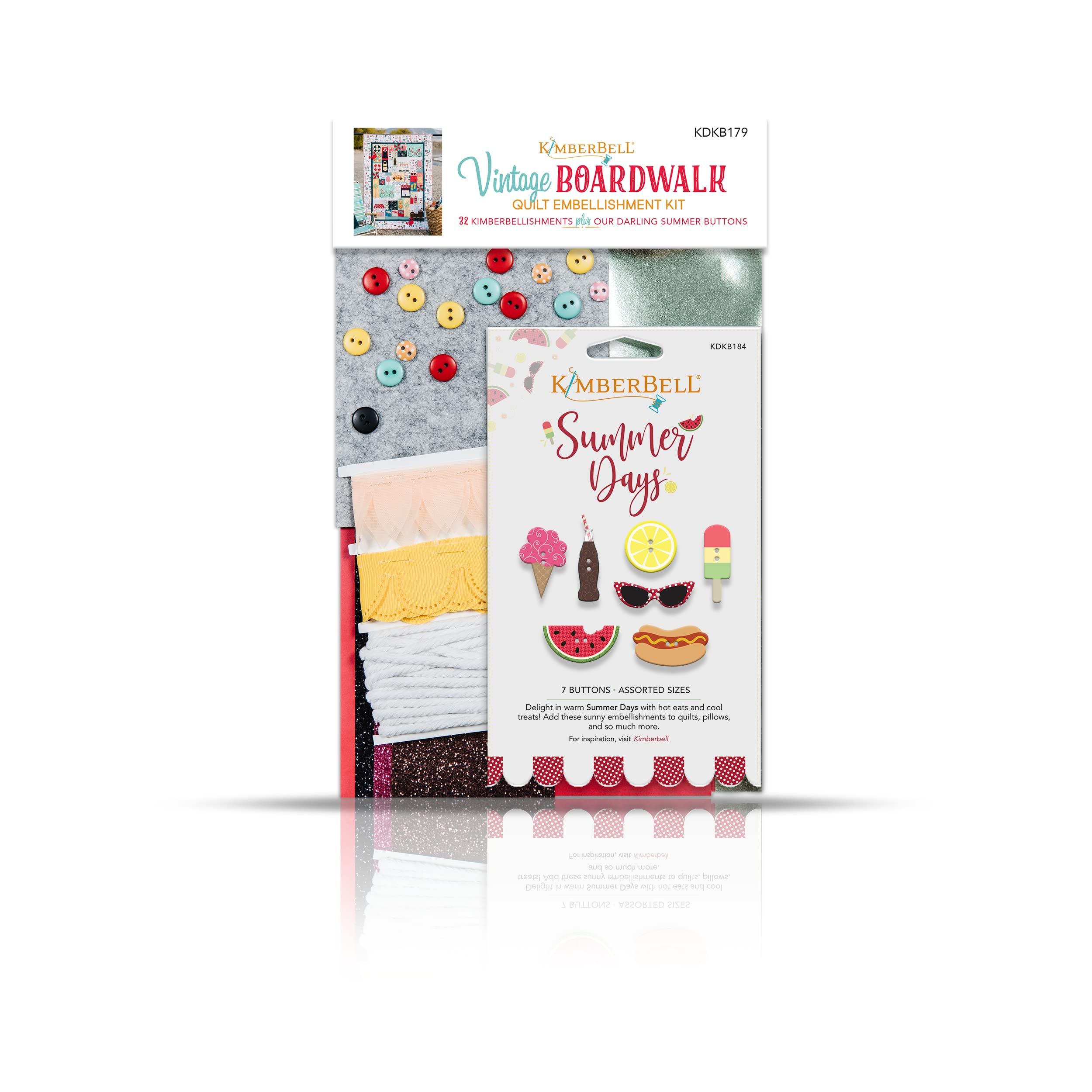 Amazon.com: Kimberbell Embellishment Kit Vintage Boardwalk(32 Pcs):  Includes Summer Days KDKB184 Buttons, Embroidery Leather, Ribbon, Vinyl,  Pair with Machine Embroidery & Sewing Designs KD807 & KD724