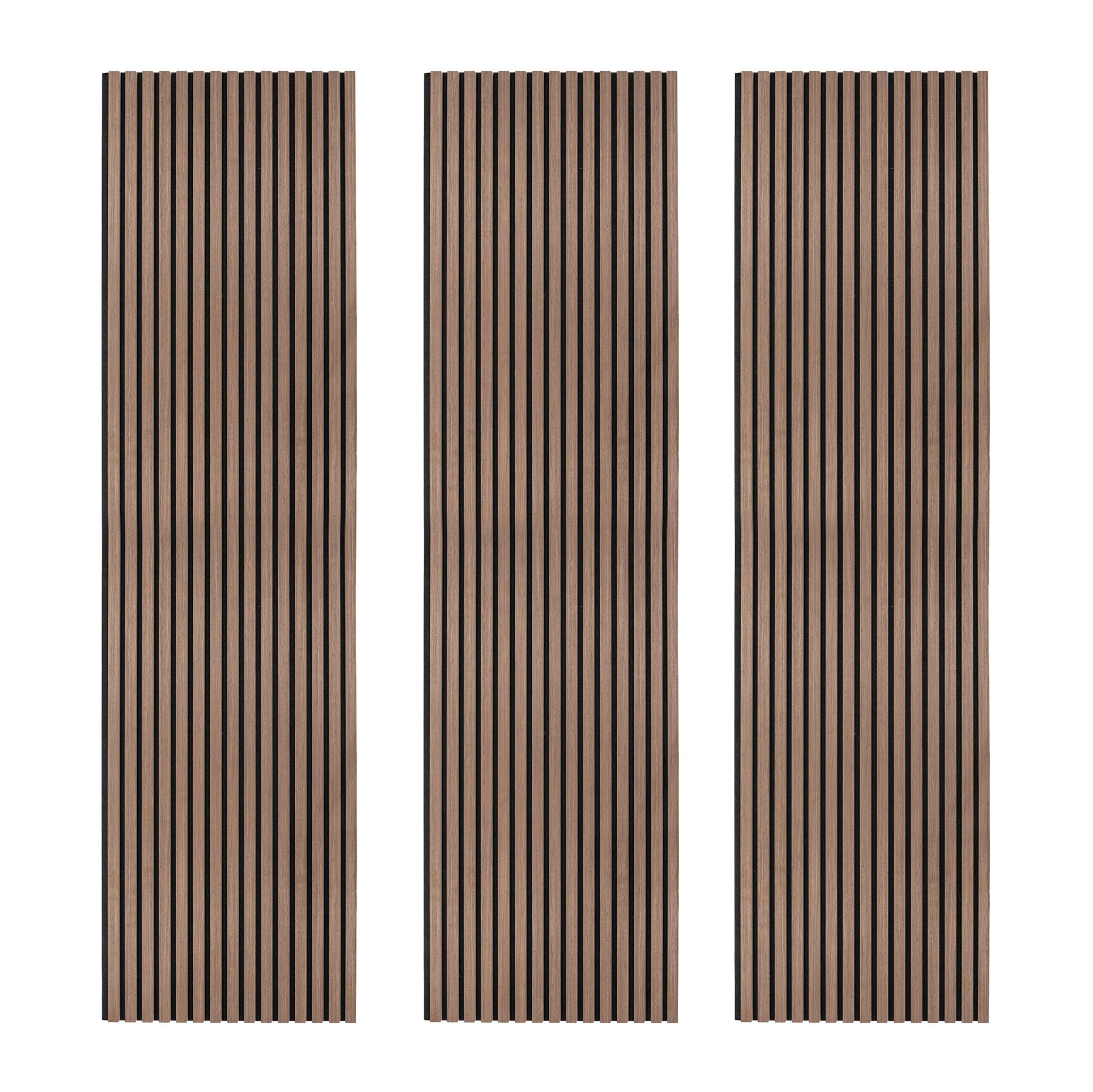 Monster Shop Dark Walnut Acoustic Slat Wall Panels X 3 Luxury 3D Wood Veneer Modern Feature Slatted Panelling Interior Wall Or Ceiling 2400Mm X 600Mm Felt Backing Sound Absorbing Easy Installation Fixing Kit