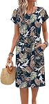 MISFAY Summer Dresses for Women Short Sleeve Crew Neck Casual Sun Dress with Pockets