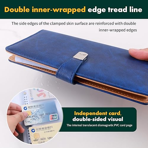Miniatura 2 de XMLINPER Rolodex - Clip para tarjetas de crédito RFID, de piel, con 120 ranuras para tarjetas, funda de protección para tarjetas de crédito (azul