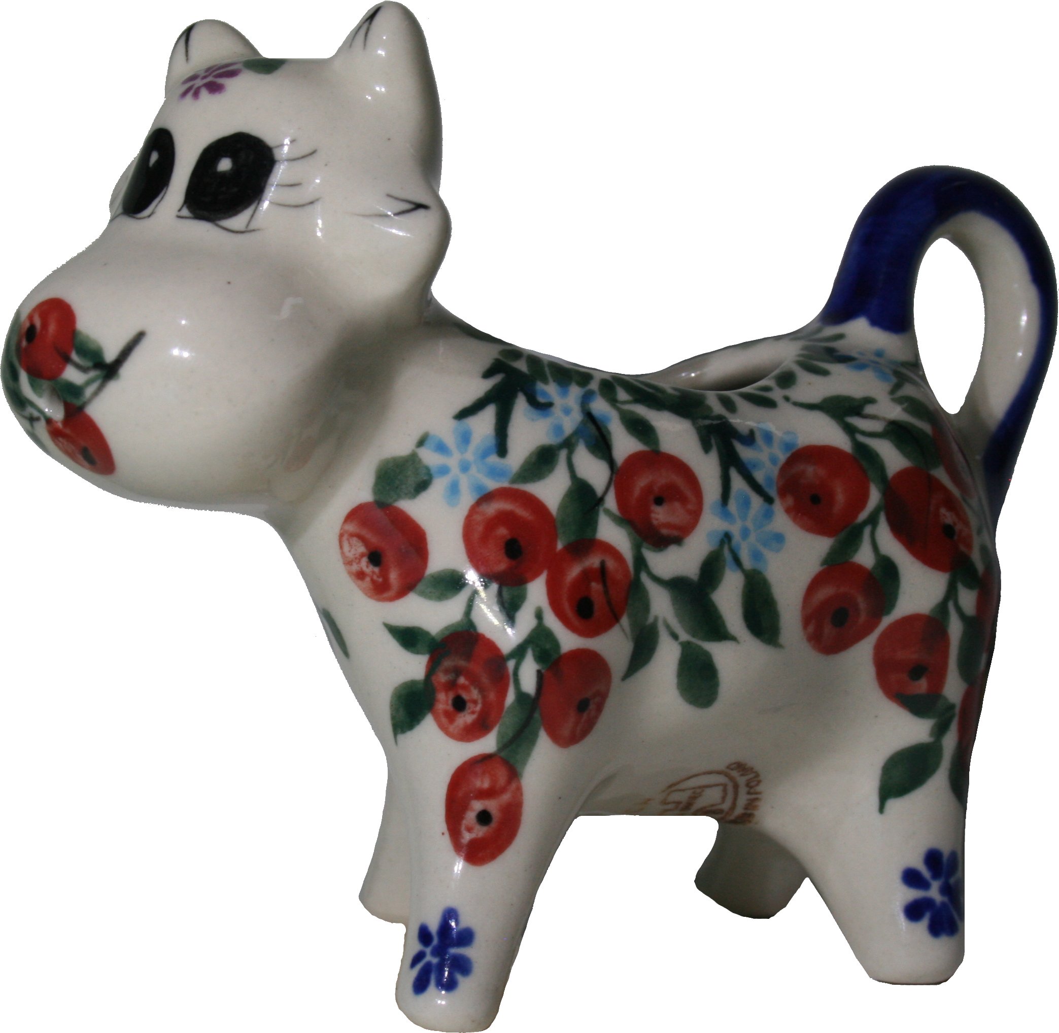 0501/282 Royal Blue Patterns 1/3-Cup Cow Creamer, Red Berries and Daisies