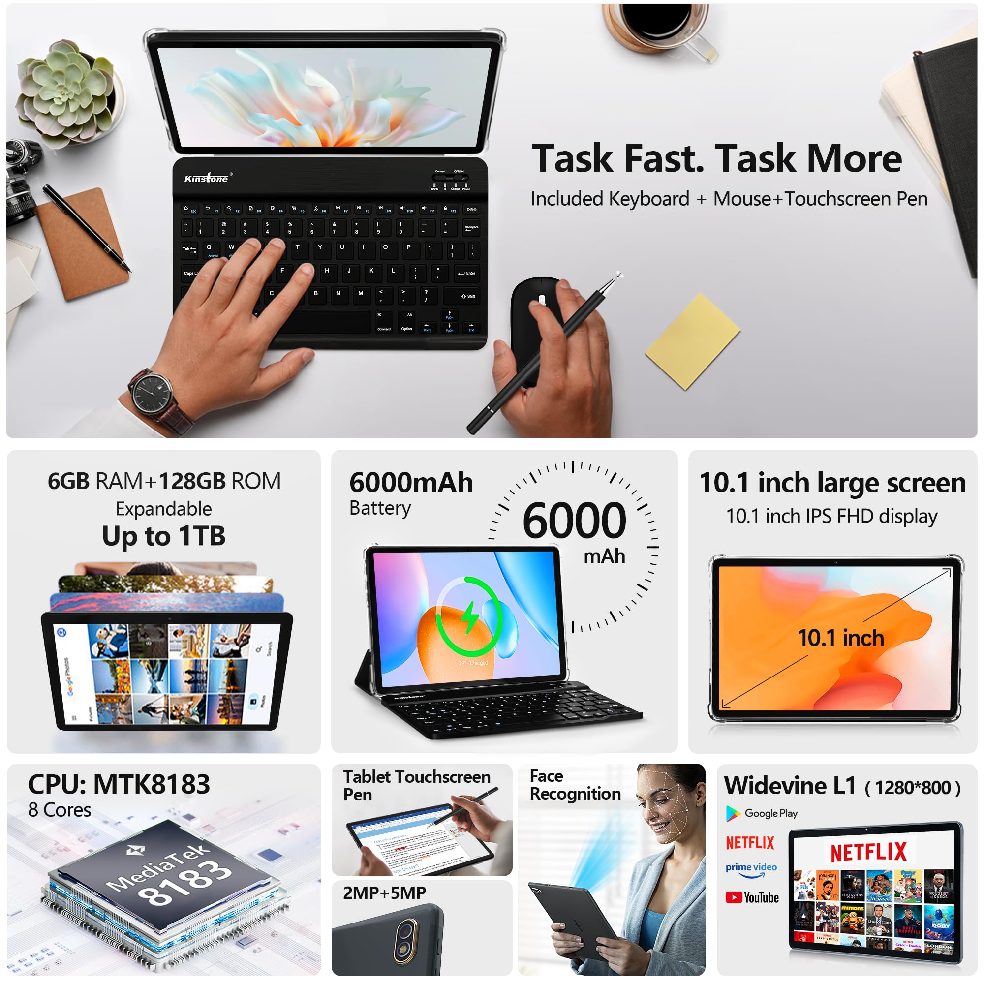 Amazon.co.jp: kinstone 10.1インチ Android 2-in-1 タブレット
