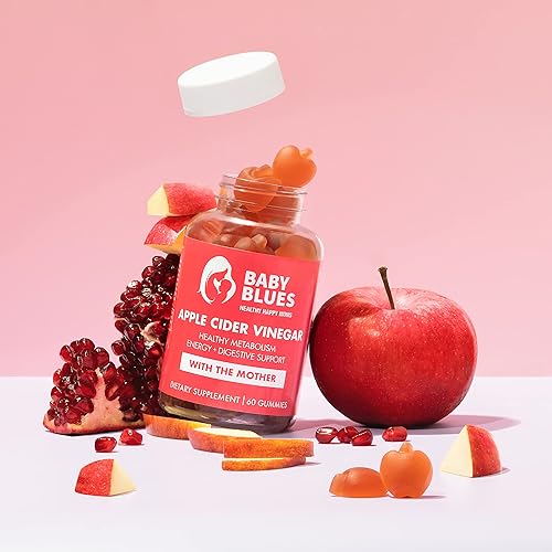 Miniatura 2 de Baby Blues Gomitas de vinagre de sidra de manzana, veganas, sin OMG y sin gluten, suplemento dietético posparto con vitamina B-6 y B12, 60 piezas