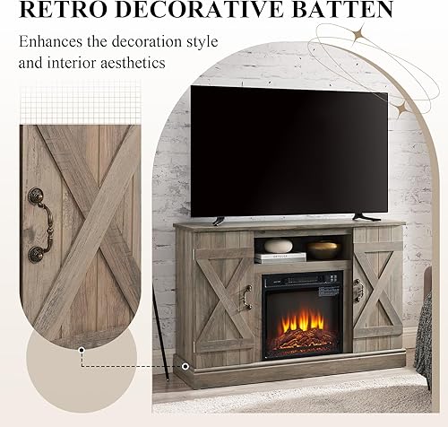 Miniatura 5 de LETESA Farmhouse Classic Media - Soporte de TV para TV de hasta 50 pulgadas, consola de TV de madera retro con armarios de almacenamiento abiertos y