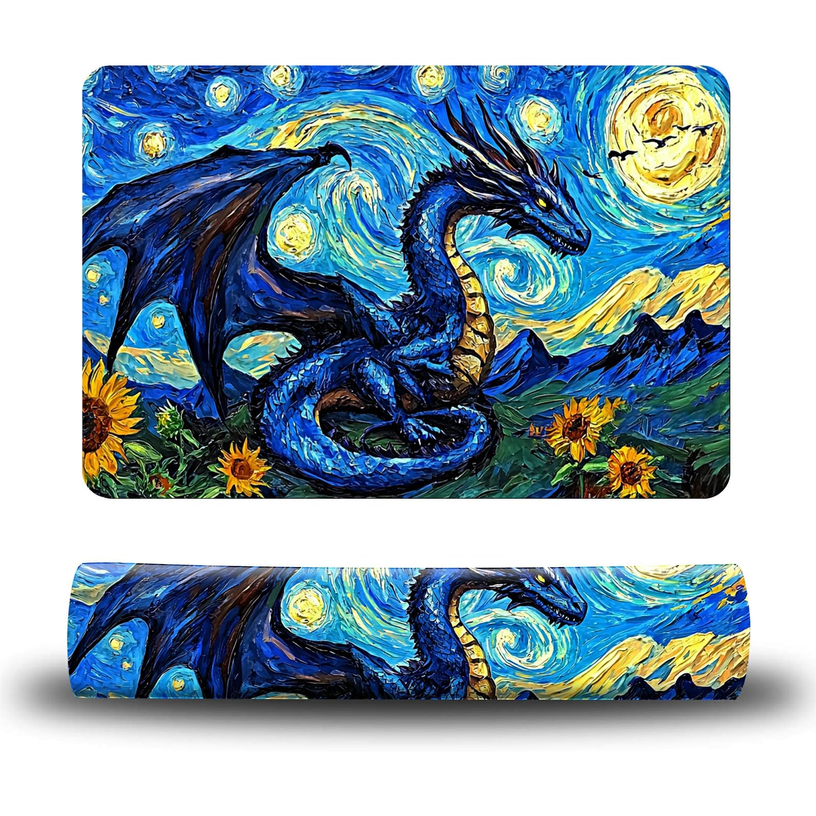 Dikoer Dog Food Mat, 15.7" x 23.6" Absorbent Pet Feeding Mat for Food and Water, Waterproof Diatom Mud Pet Placemat with Non-Slip Rubber Backing, Easy Clean Cat Bowl Mat for Floors - Galaxy Dragon
