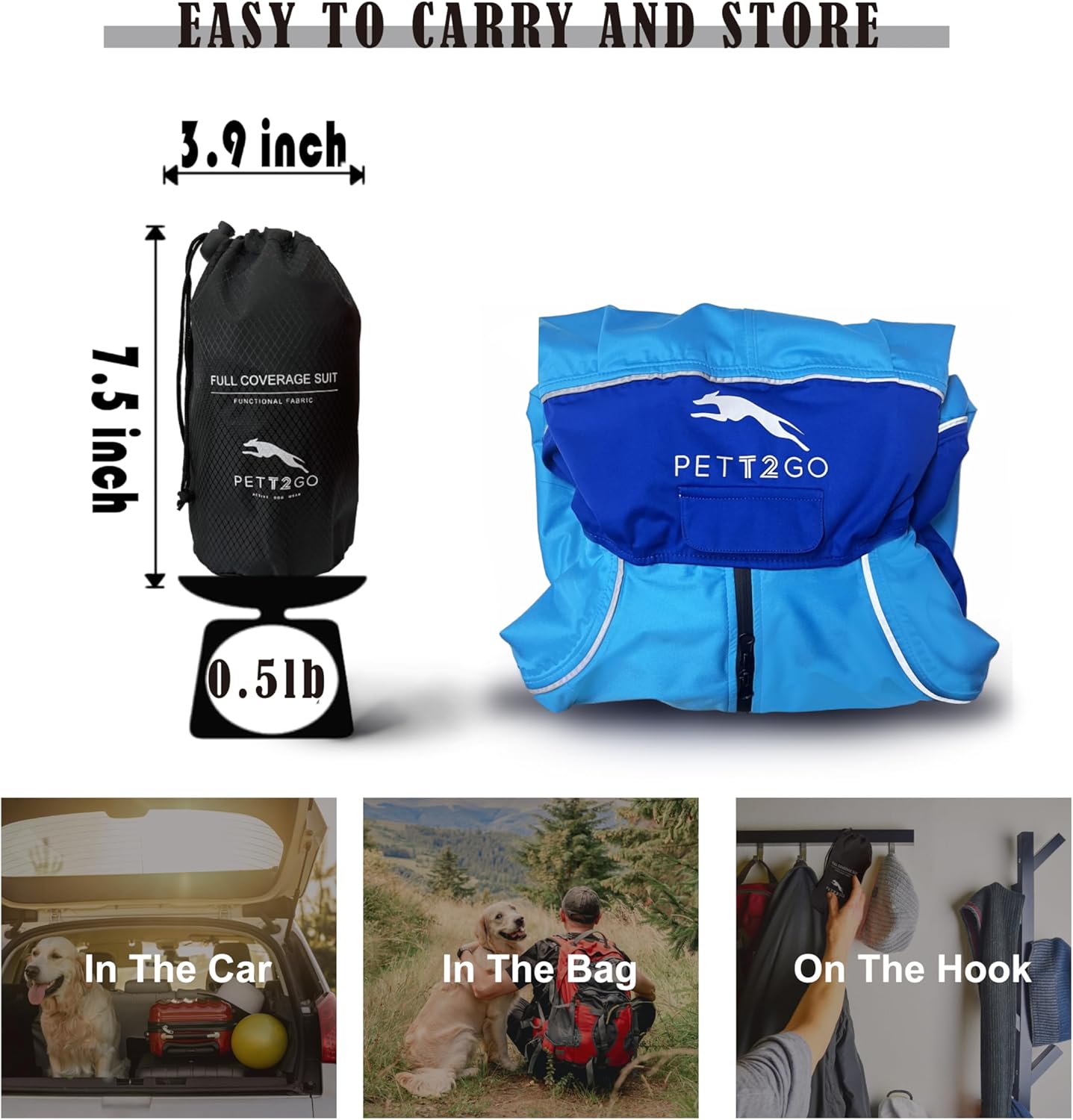 Dog Raincoat with Legs, Waterproof & Breathable Jacket for Hiking & Walking, Reflective Full Coverage Rain Gear for Medium Large Dogs (Sky Blue, XX-Large)