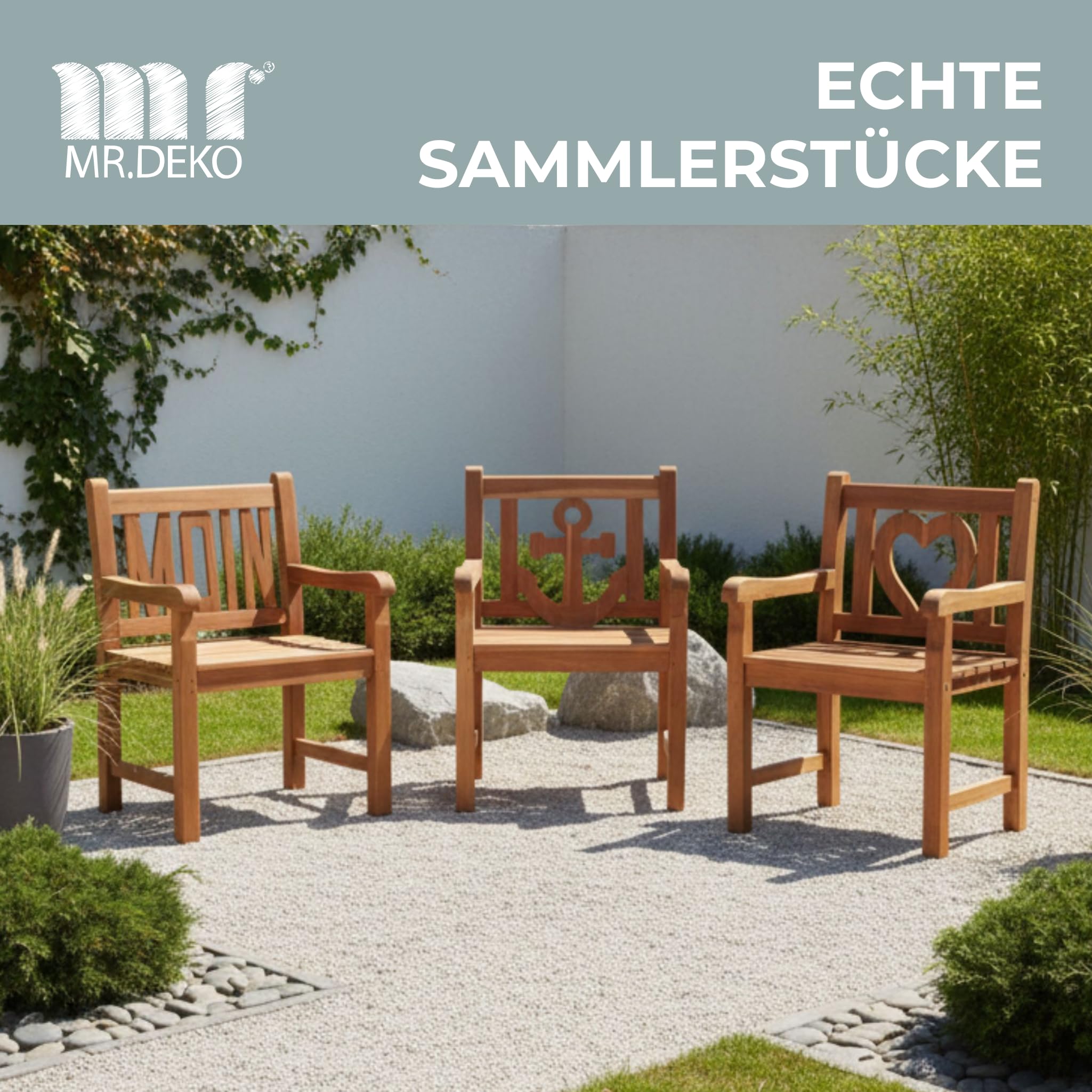 MR. DEKO Moin - Sillón de jardín (madera de teca, resistente a la intemperie, madera de teca) | Silla de madera al aire libre