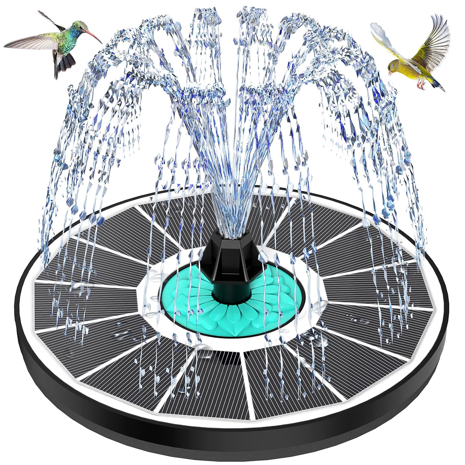 SZMP Solar Springbrunnen für Außen, 3.5W Solarbrunnen für Draussen mit 7 Düsen & 4 Fixe Rohre, Solar Teichpumpe Solar Schwimmender für Garten, Vogel-Bad, Teich (Weiß)