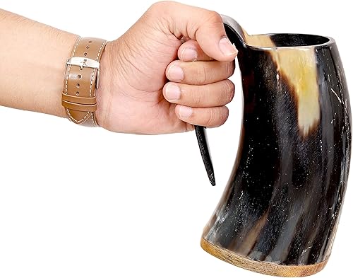 Miniatura 10 de Taza de cerveza con cuerno para hombre, tazas de cuerno de cerveza para regalo de Navidad (L - 16 oz, liso  pulido)