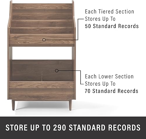 Miniatura 6 de Crosley Furniture Liam - Soporte de almacenamiento de discos de vinilo, estantes de almacenamiento escalonados para discos, nogal