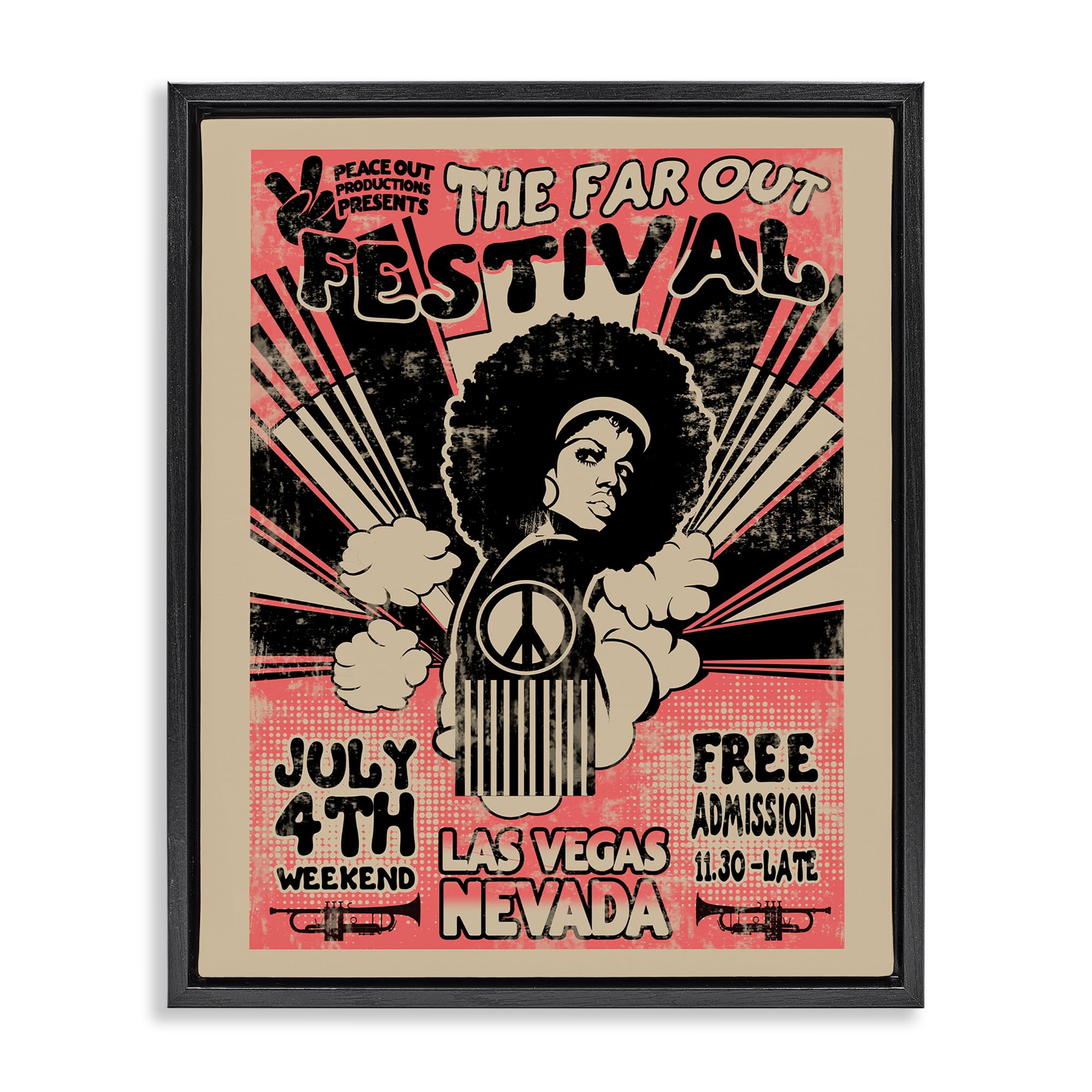 Stupell Industries Jet Black (Matte) 'Retro Far Out Festival Poster'| Floating Frame Canvas Art