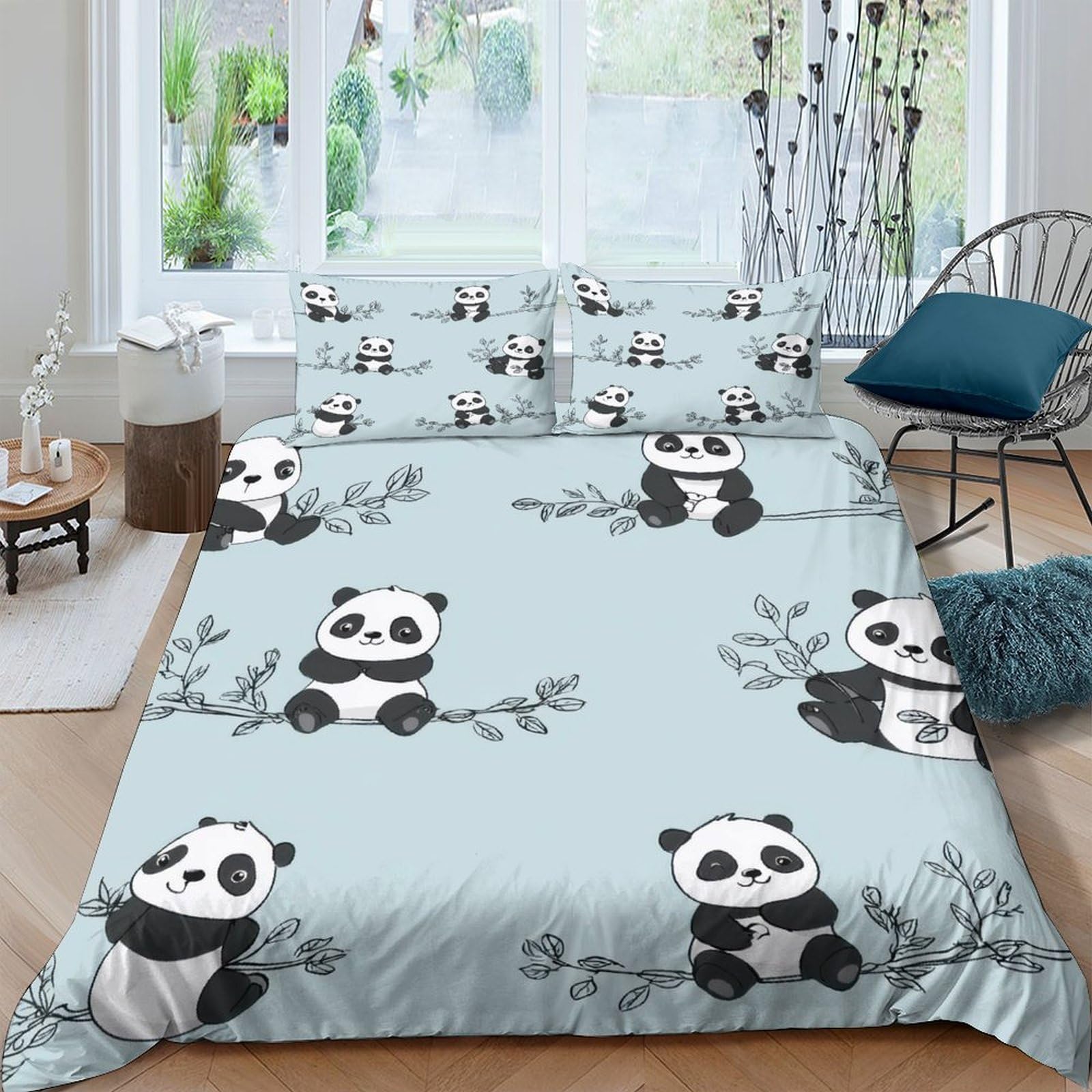 GPLZQXKJNH 3D Printed Panda Forest Duvet Cover Microfiber Soft Breathable Bamboo Quilt Cover Set with 2 Pillowcases for Bedroom Decoration Single（135x200cm）