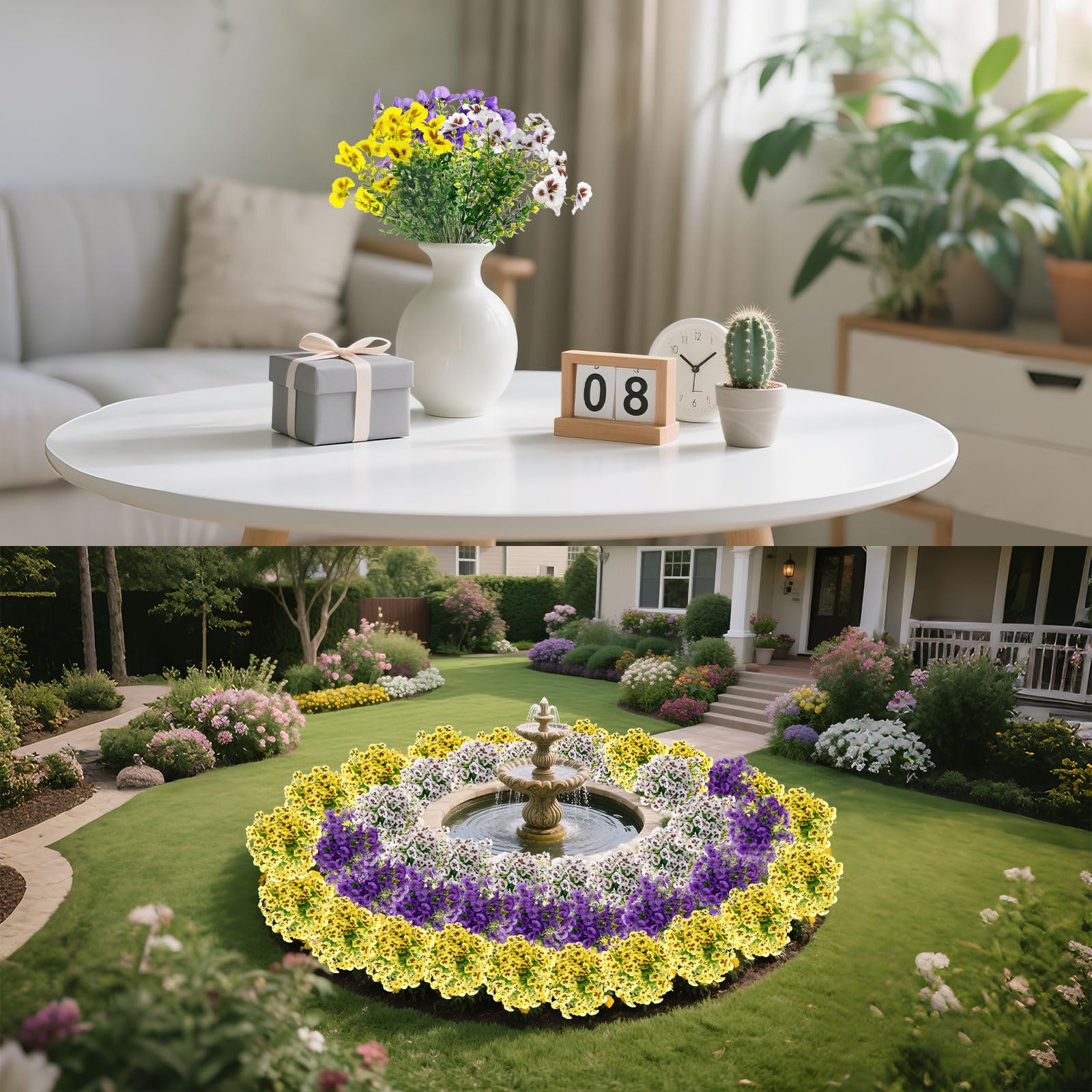 hoyuwak Künstliche Stiefmütterchen Blumen - UV-beständige künstliche Stiefmütterchen Blumen für den Außenbereich, Garten, Terrasse, Pflanzgefäße, keine Wartung, Kunstpflanzen für Heimdekoration