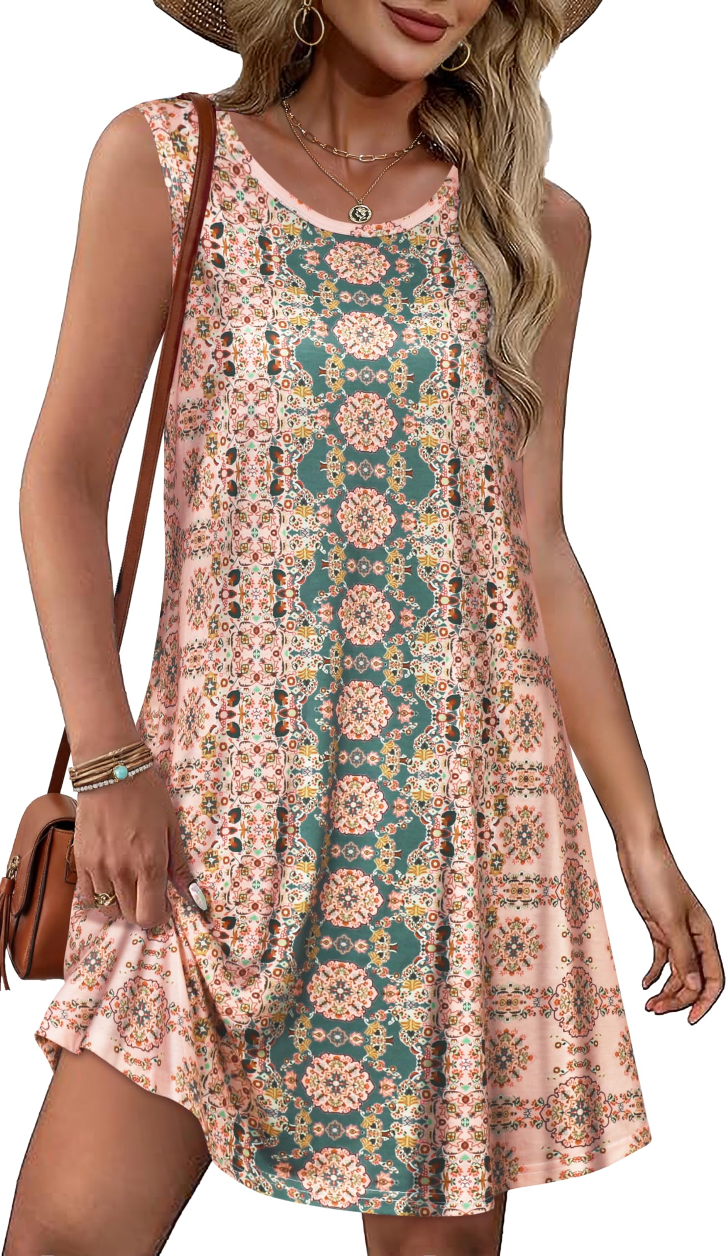 Summer Dresses for Women Beach Boho Sleeveless Vintage Floral Flowy Pocket Tshirt Tank Sundresses