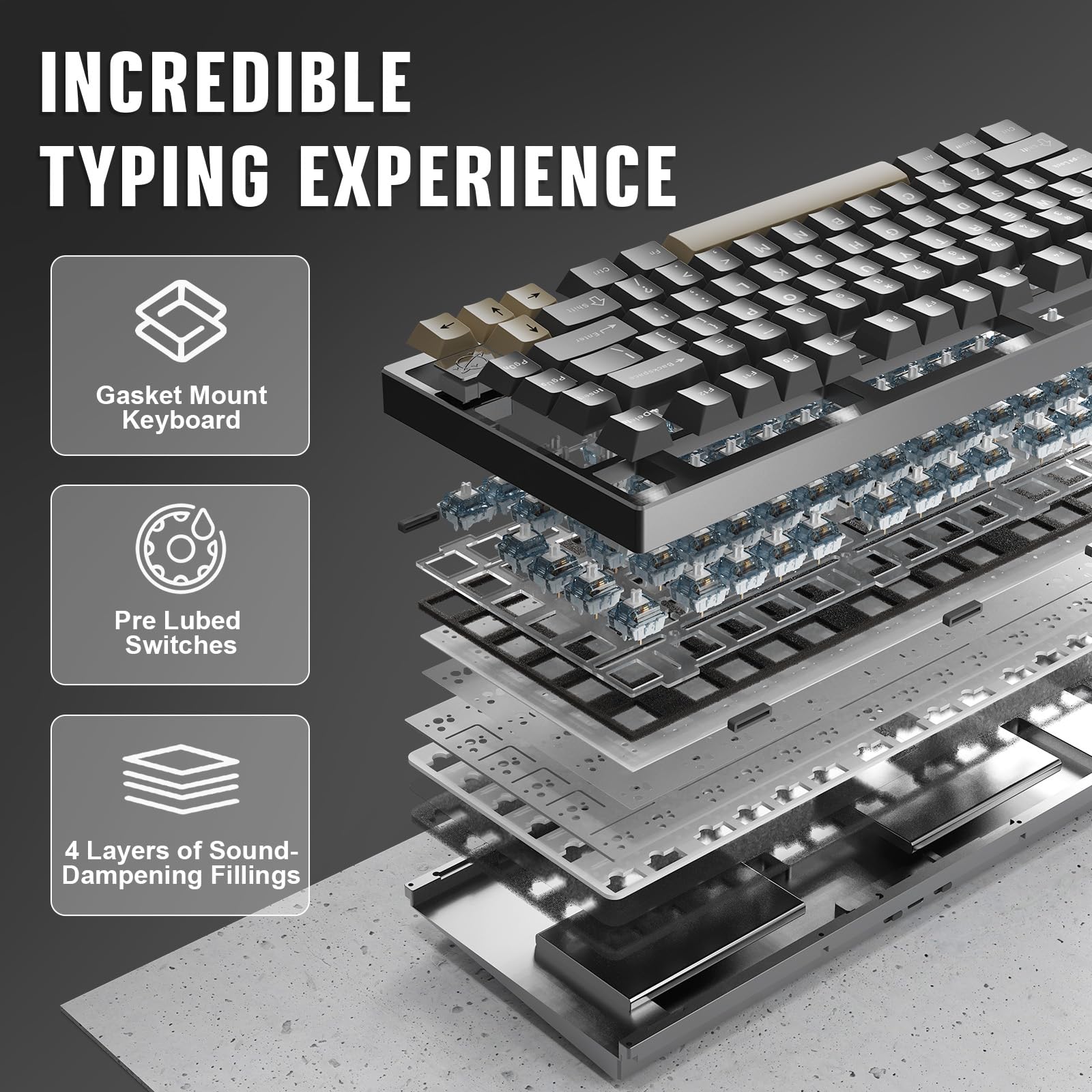 YUNZII AL75 PRO 75% Tastiera Wireless Gaming,Tastiera Meccanica in Alluminio BT/2.4G/cablata con Tasti PBT,Guarnizione Montata Hot Swap RGB Tastiera per Mac/Win (nero, Gateron Zero)