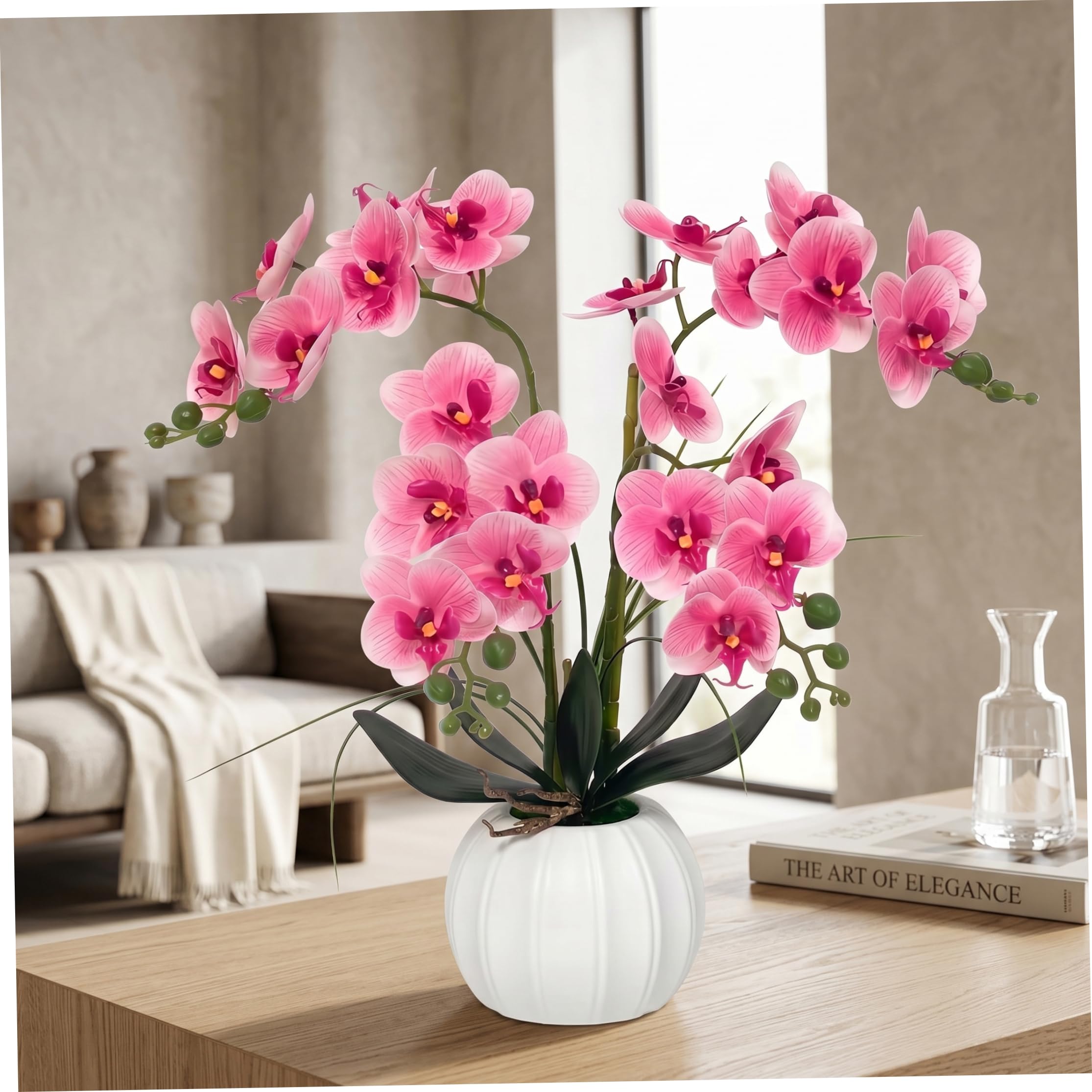 Latemeia Artificial Orchids, 24 Blooms Artificial Orchid In Pot, Faux Flowers That Look Real, Faux Plants for Indoors, Ornaments extérieurs