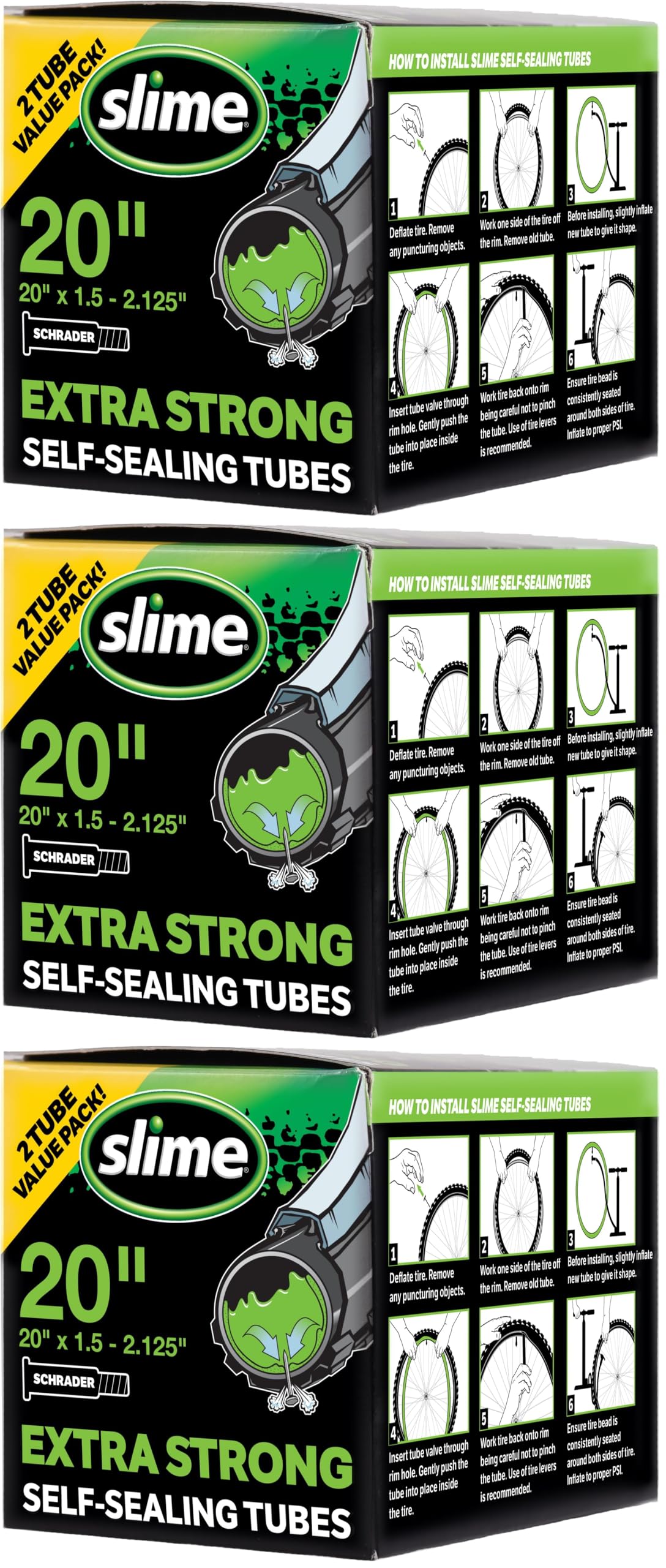 Slime Extra Stong Self-Sealing Tube 20" x 1.5-2.125" Schrader,(Pack of 6)