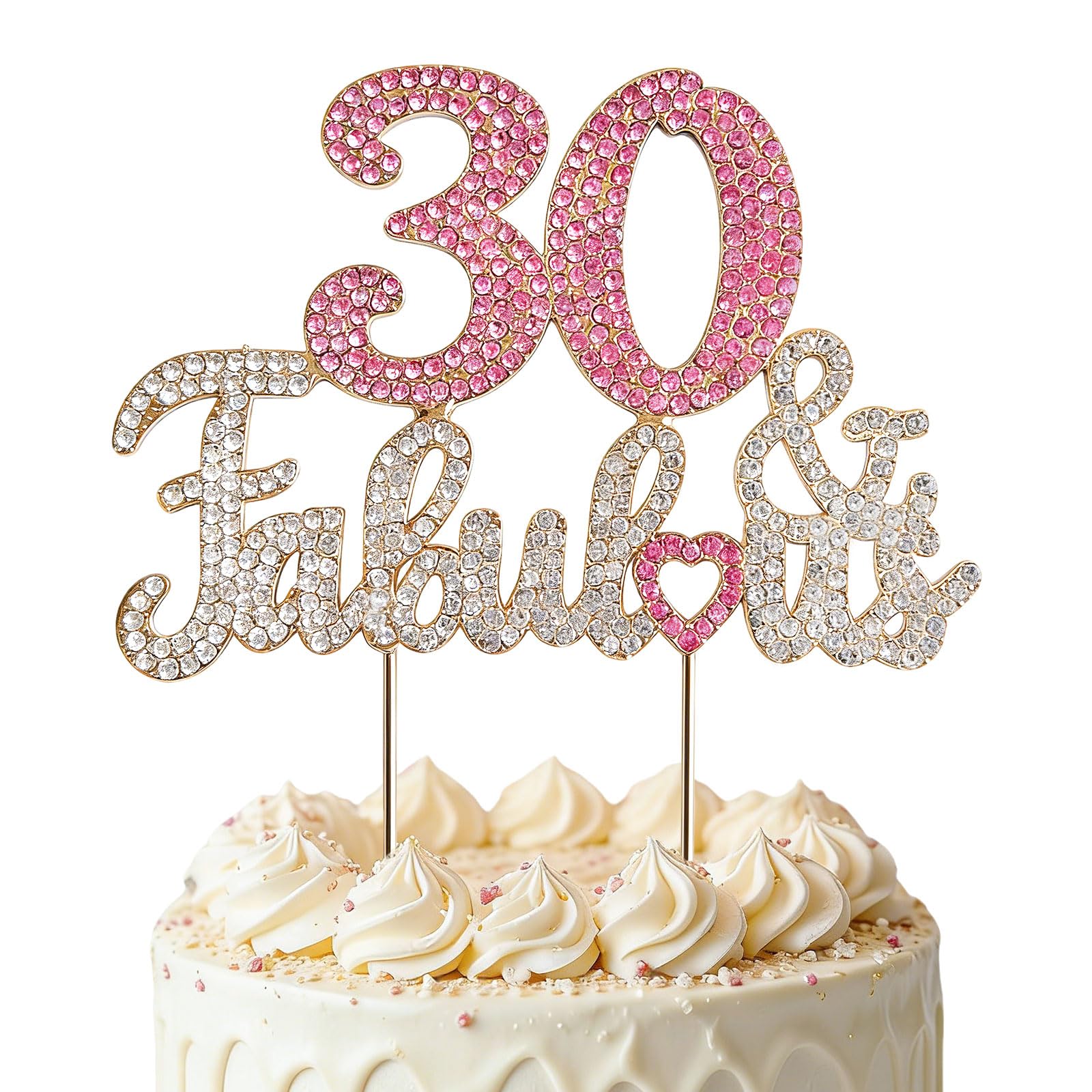 30번째 생일 축하 케이크 토퍼 골드 및 핑크 케이크/꽃 장식 | 반짝이는 라인스톤 장식 훌륭한 센터피스 여섯 번째 생일 케이크 토퍼 그녀/여성/엄마/아내를 위한 선물