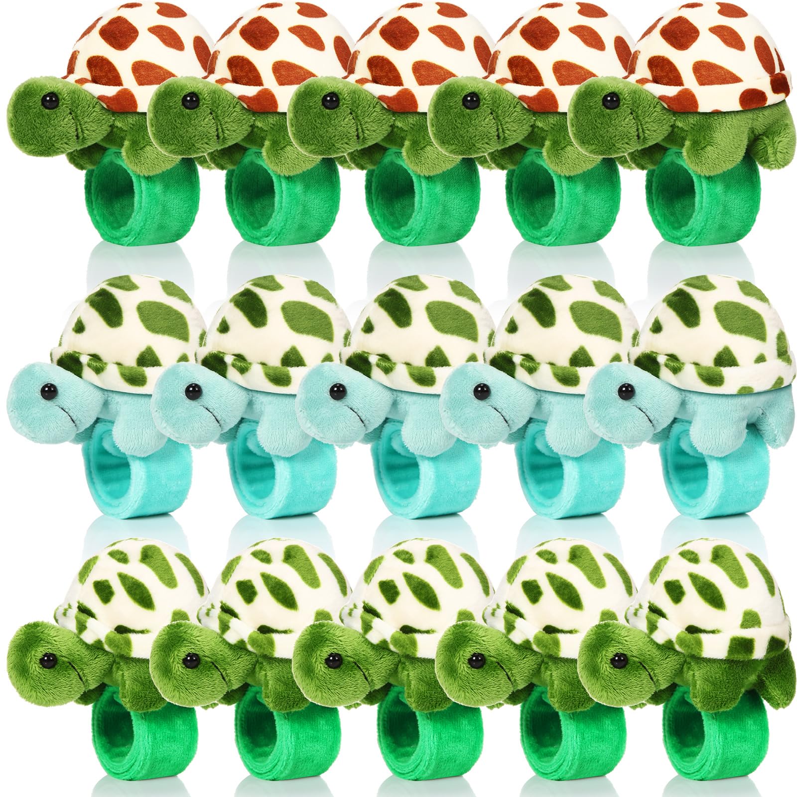 Lenwen 15 Pcs Stuffed Turtle Slap Bracelets Bulk Adorable Plush Turtle Stuffed Animals Slap Bracelets for Birthday Christmas Gifts Sea Party Favors Decor Goodie Bag Stuffers(Lovely)