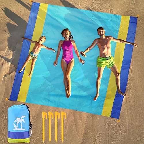 KISMARY Manta de playa tapete de playa manta de picnic al aire libre impermeable a prueba de arena cómoda para 4-7 personas bolsillo ligero de