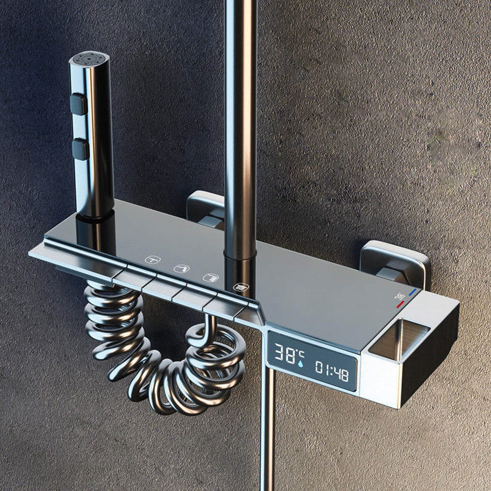 Sistema Doccia a Vista con Display della Temperatura, Set Rubinetto, soffione a Parete, Include Doppia Testa, beccuccio per Vasca e doccetta per Bidet per WC, Kit