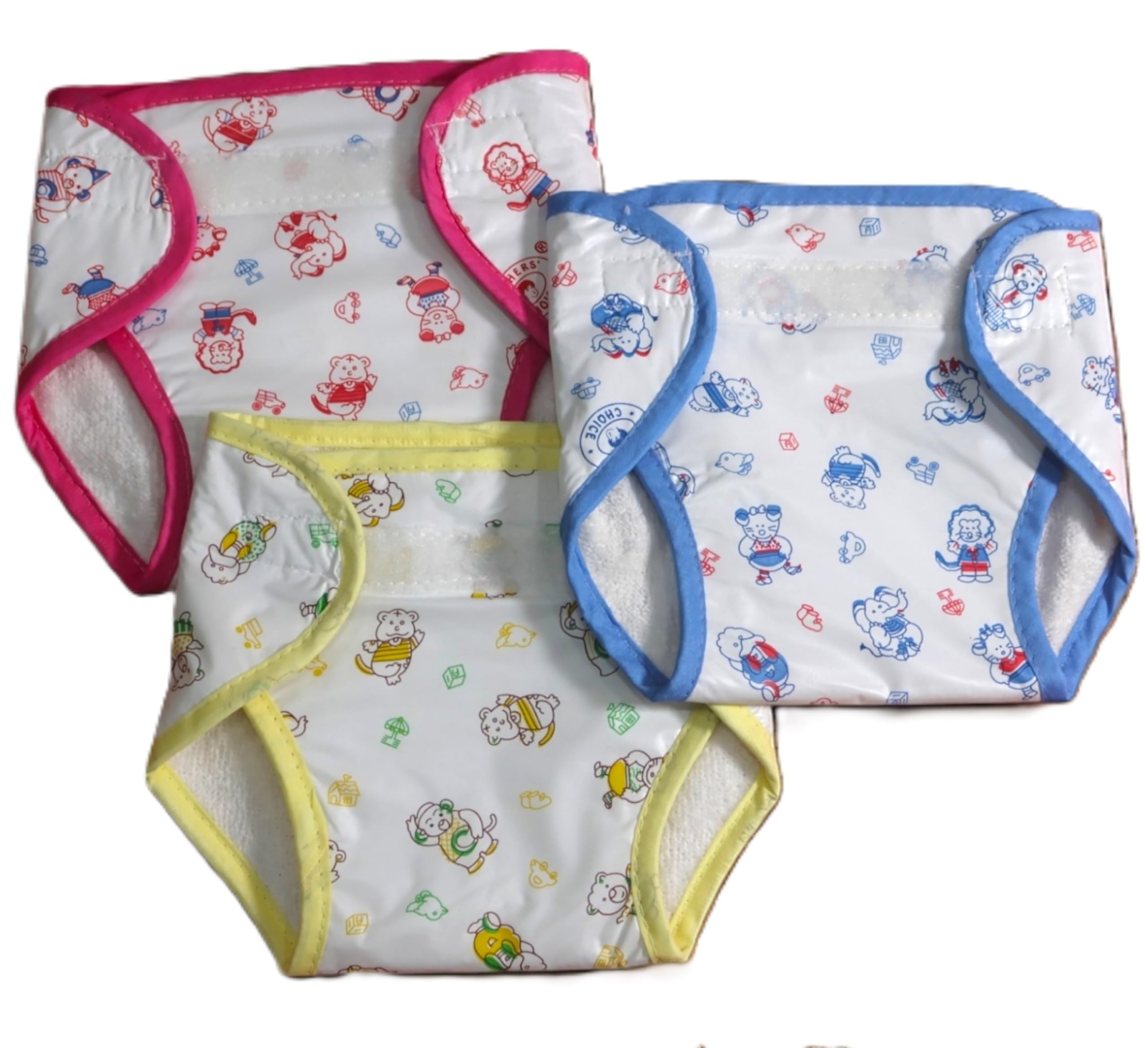 MOTHERS CHOICE Terry Cotton Reusable Waterproof Cloth Diapers for Babies - Soft Inner Terry, Leakproof PVC Outer Layer, Eco-Friendly & Comfortable - Washable Diaper Small Pack of 3 Multicolor-image-21