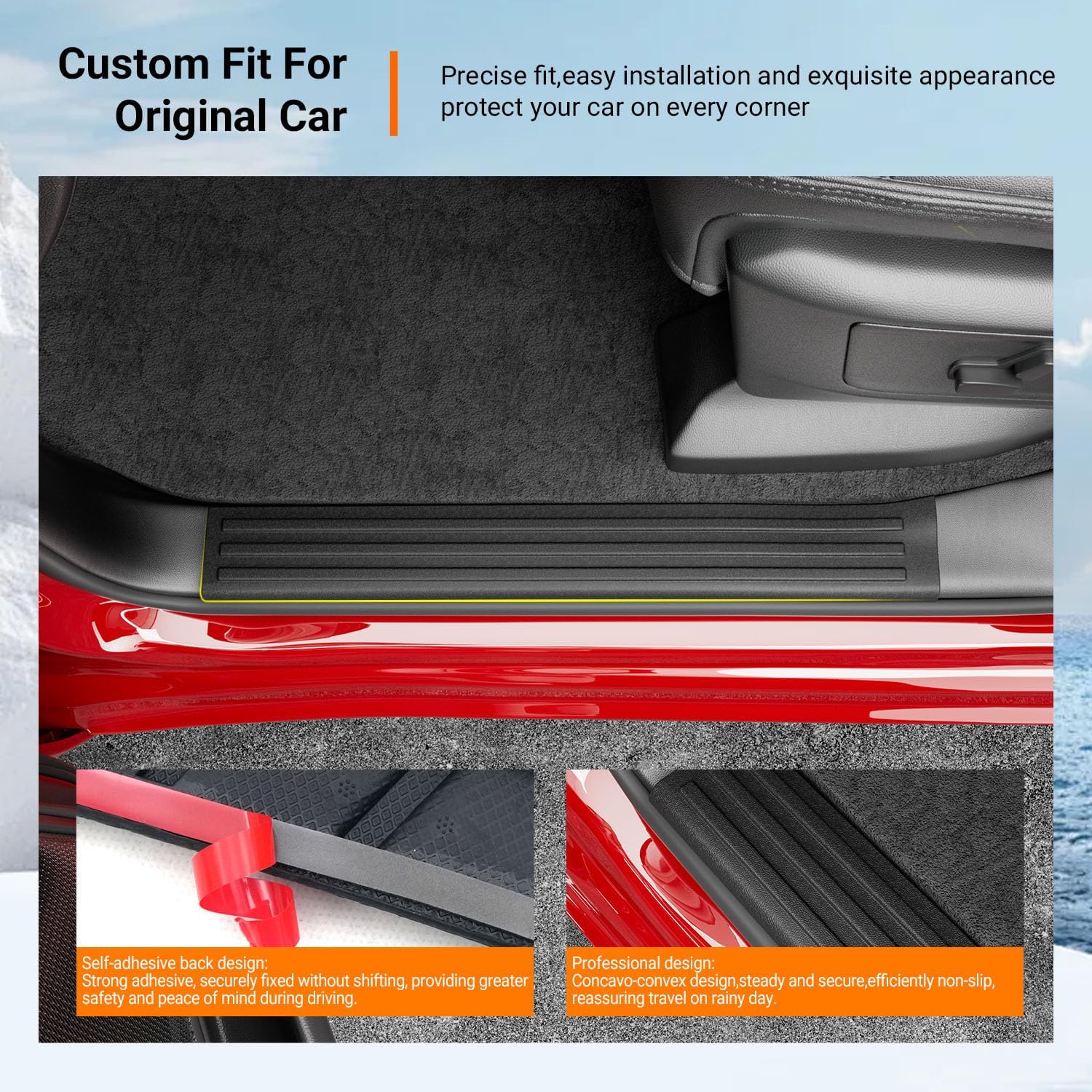 powoq Interior Door Sill Protector Compatible with 2019-2026 Dodge Ram 1500 Door Sill Guard TPE Car Threshold Protector Entry Guard Replacement for 2019-2026 Dodge Ram 1500 Accessories 4Pcs Door Sill Protectors