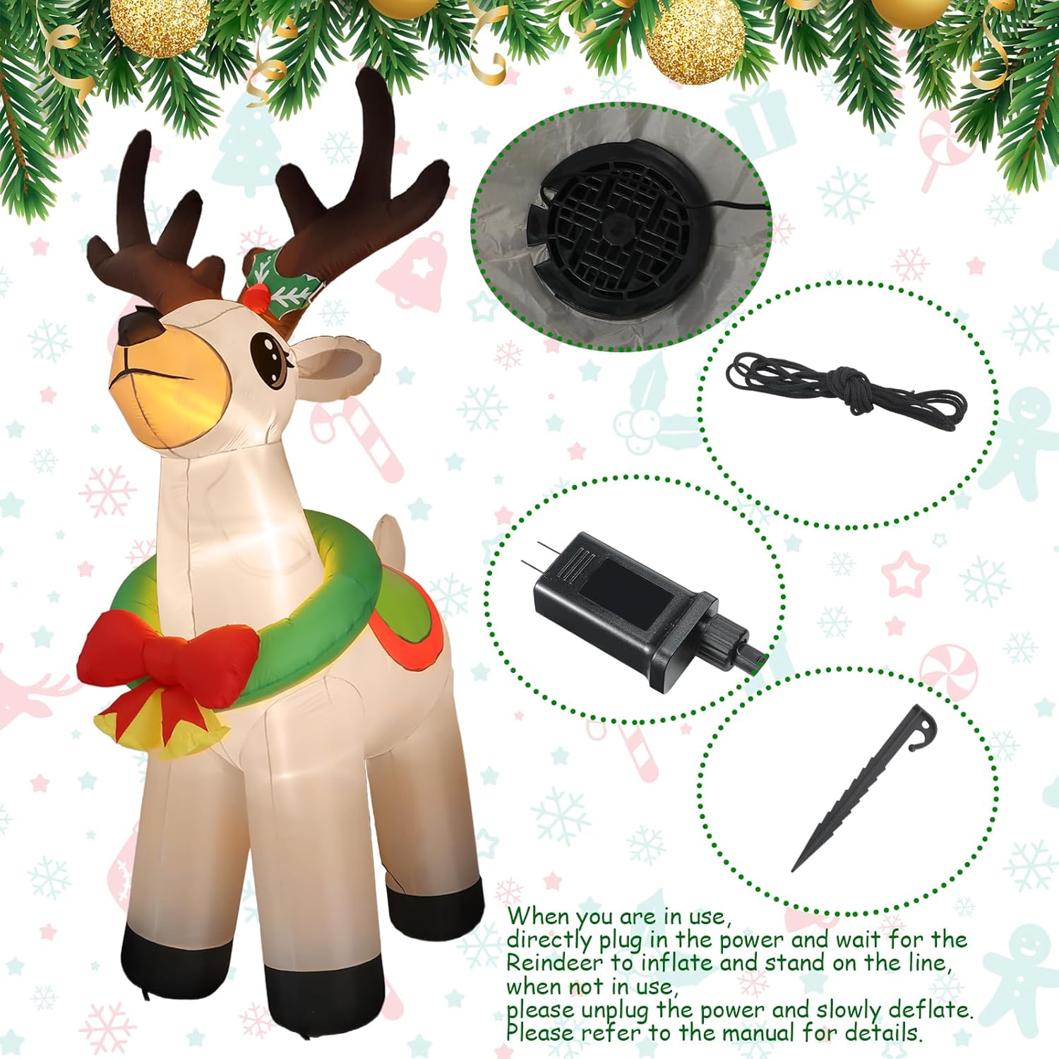 ShinyRelief 10 ft Giant Christmas Inflatable Reindeer Decoration - Christmas Blow up Reindeer with Built-in Bright LED Inflatable Elk for Xmas Outdoor Garden Yard Lawn Eve Party Decor