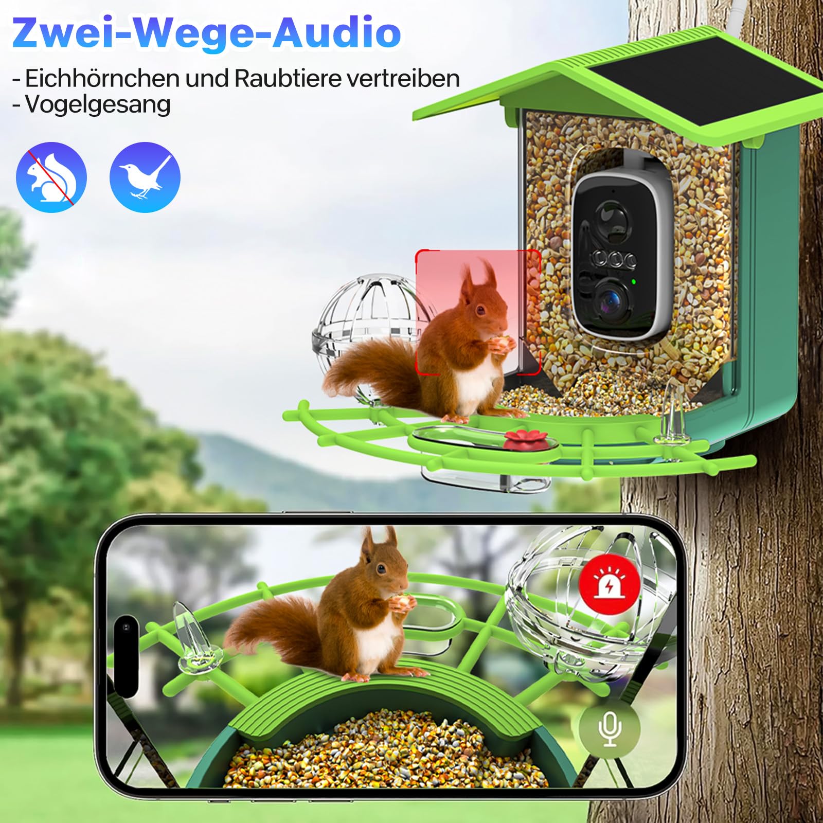 Casetta per uccelli con fotocamera solare per esterni, 4 K, mini macchina fotografica, resistente alle intemperie, IP65, monitoraggio dell'intelligenza artificiale contro gli scoiattoli, regalo senza