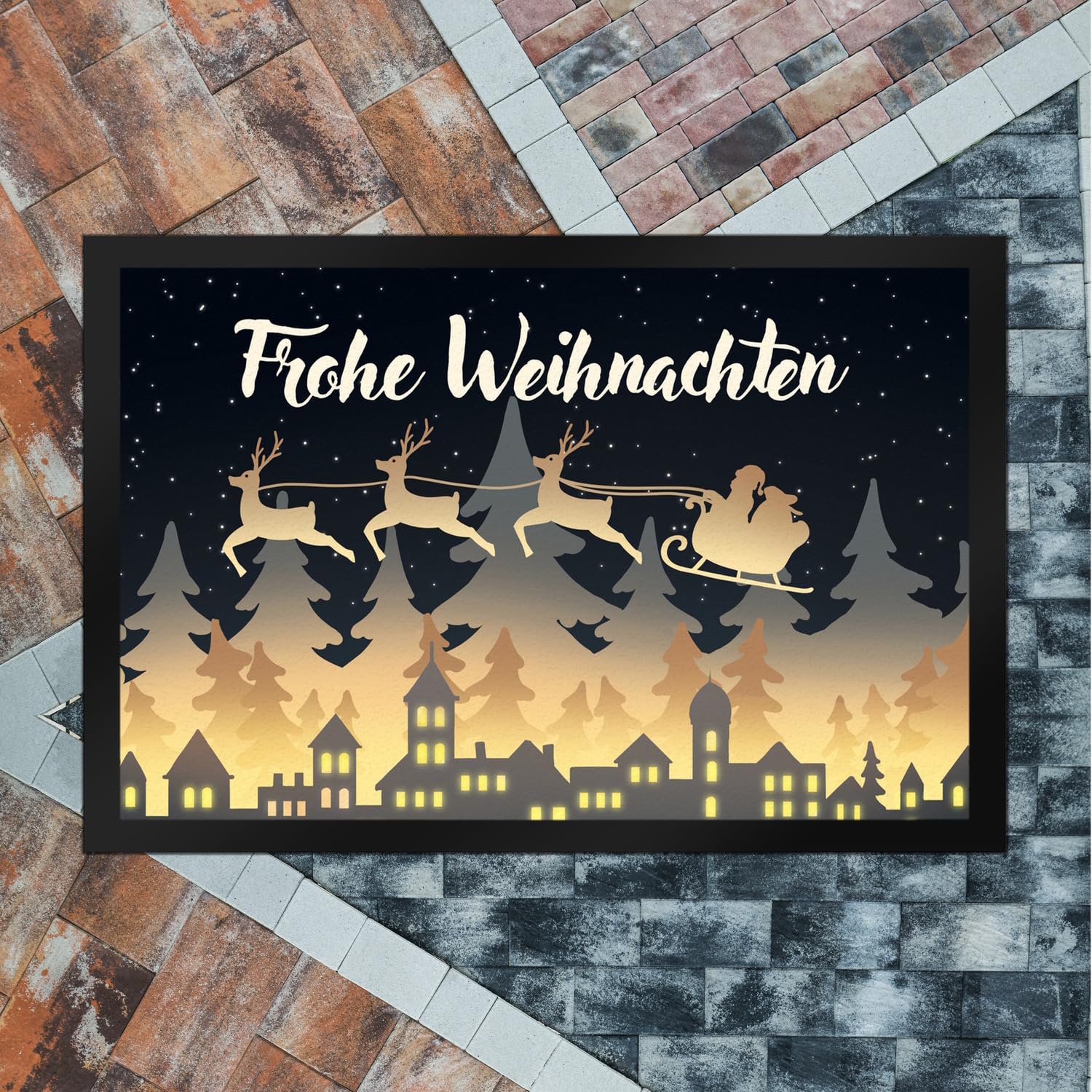 speecheese Frohe Weihnachten Skyline Fußmatte XXL in 50x75 cm Fußabtreter für Weihnachtszeit Advent schöne Weihnachtsdekoration Deko für Hauseingang Winter Vorfreude auf Weihnachten