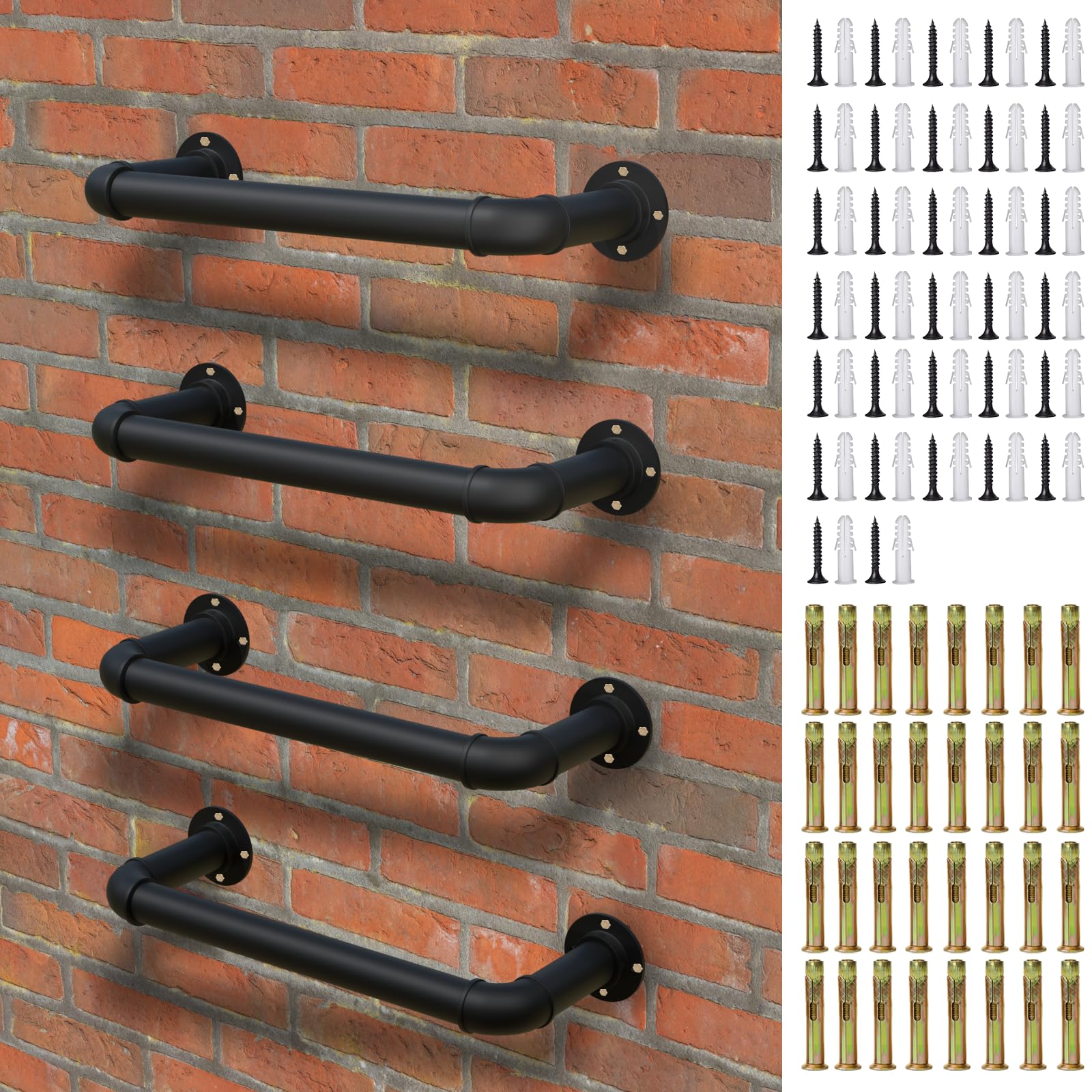 4-Step Wall Mounted Ladder, Heavy Duty 700lbs Capacity Steel Pipe Fire Escape Ladder for Egress Window &amp; Basement, Black Industrial Blanket Hanging