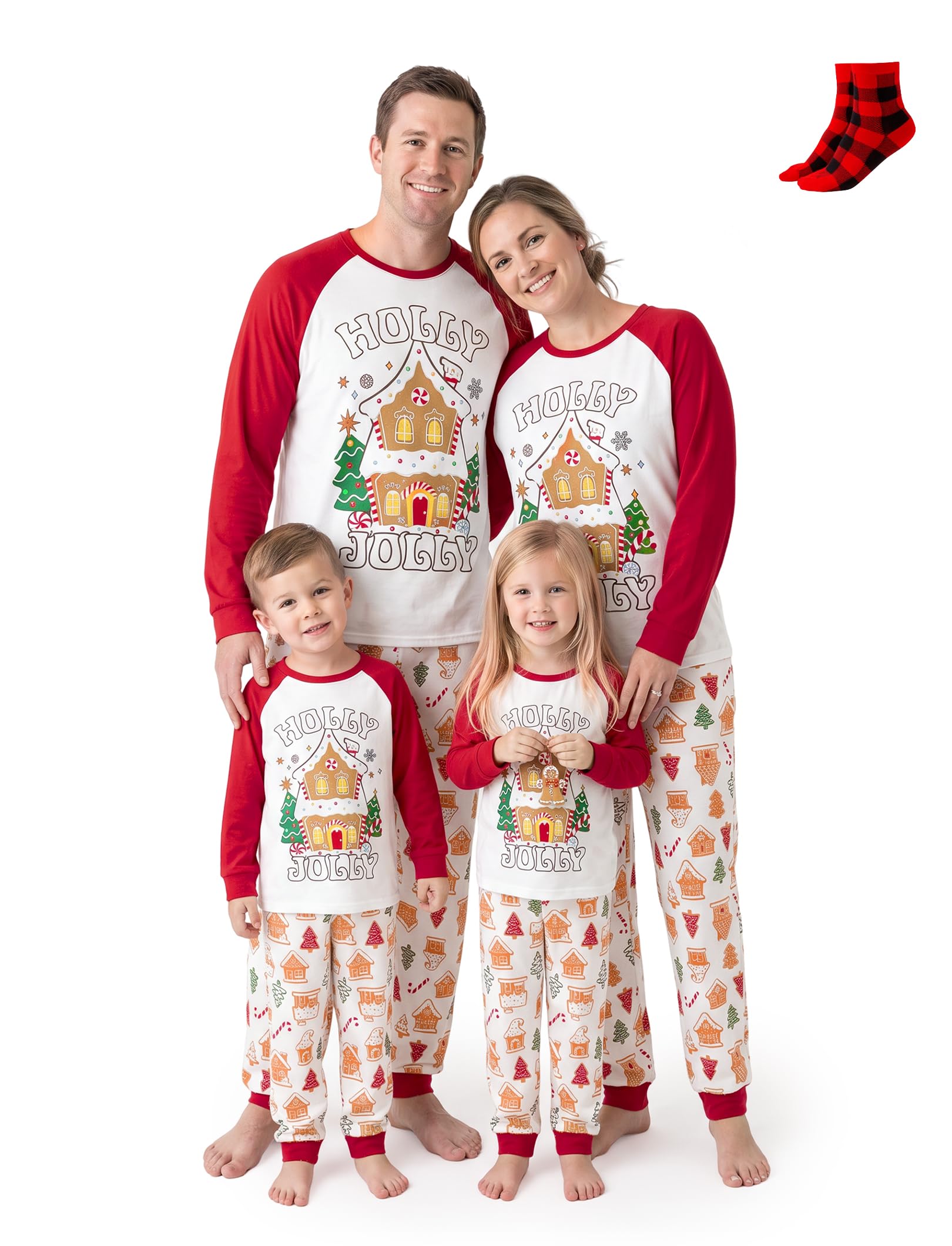 PATPAT Family Christmas Pajamas Matching Sets Gingerbread PJs with Socks