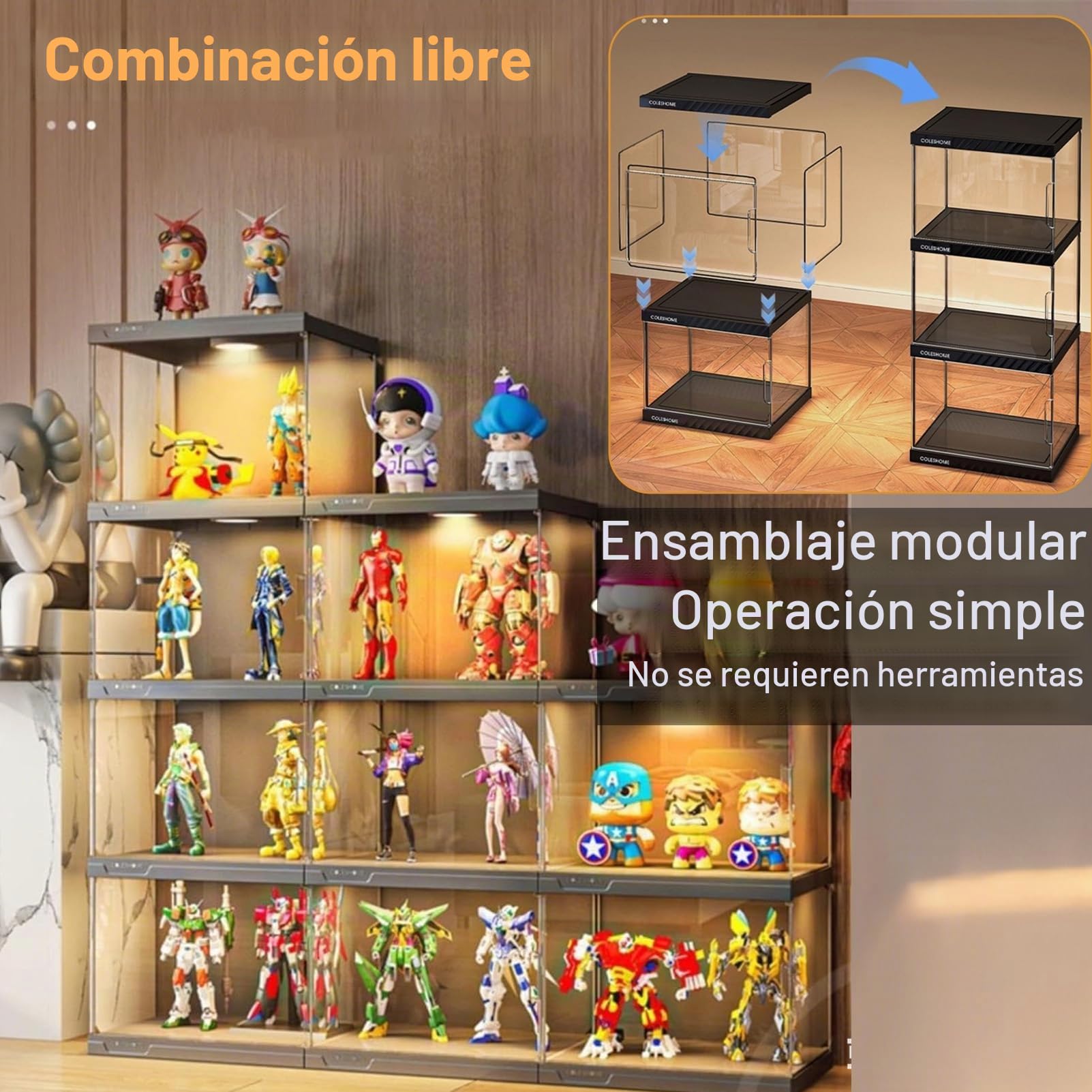 Vitrina de Cristal con iluminación LED, Vitrina expositora para Colecciones, Mueble Expositor Vitrina, estanteria Cristal para Figuras Coleccionables Perfumes, Antipolvo, Blanco, 40×33×155cm