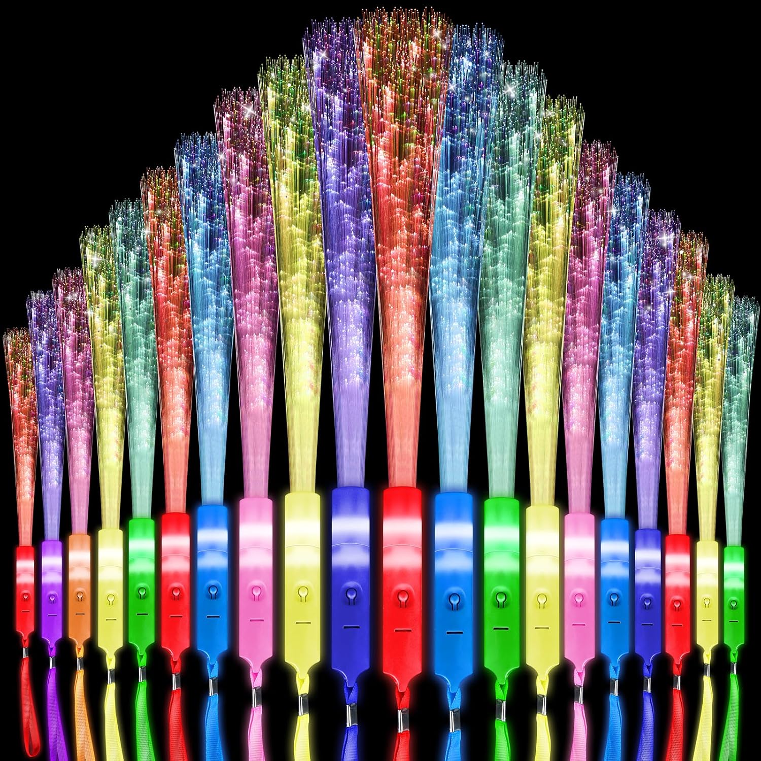 96 Pack Multicolor Fiber Optic Wand Glow Wand LED Light Up Wand Bulk with 3 Flashing Models Flashing Sticks for Glow in The Dark Birthday Party Favor Wedding Halloween Christmas, 8 Colors