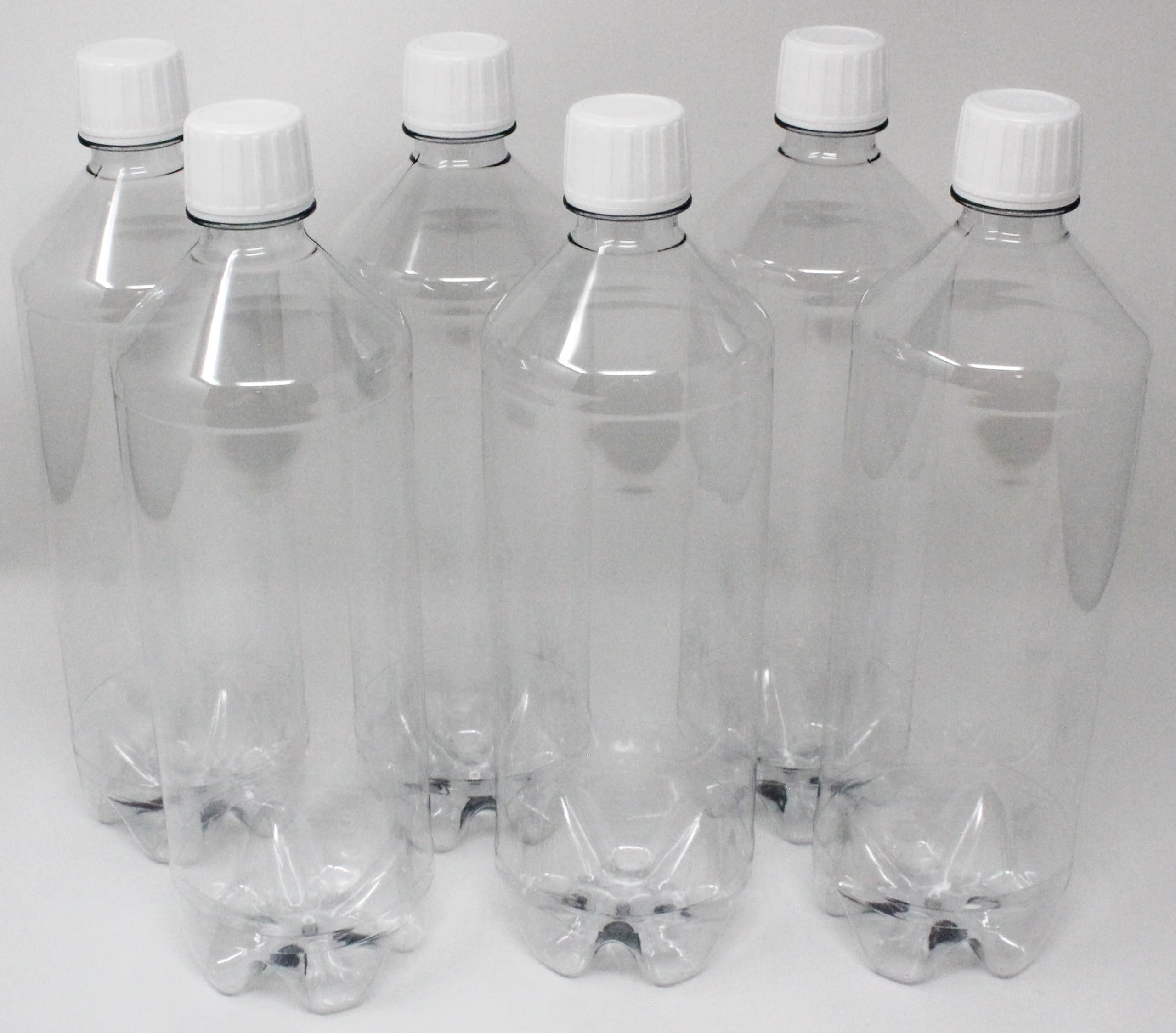 Juego de 6 botellas de PET de 1 litro, aptas para alimentos con gas y líquidos silenciosos, con tapón de rosca blanco Glaskar, botella vacía, botella de agua, botellas de plástico para rellenar, 1 l