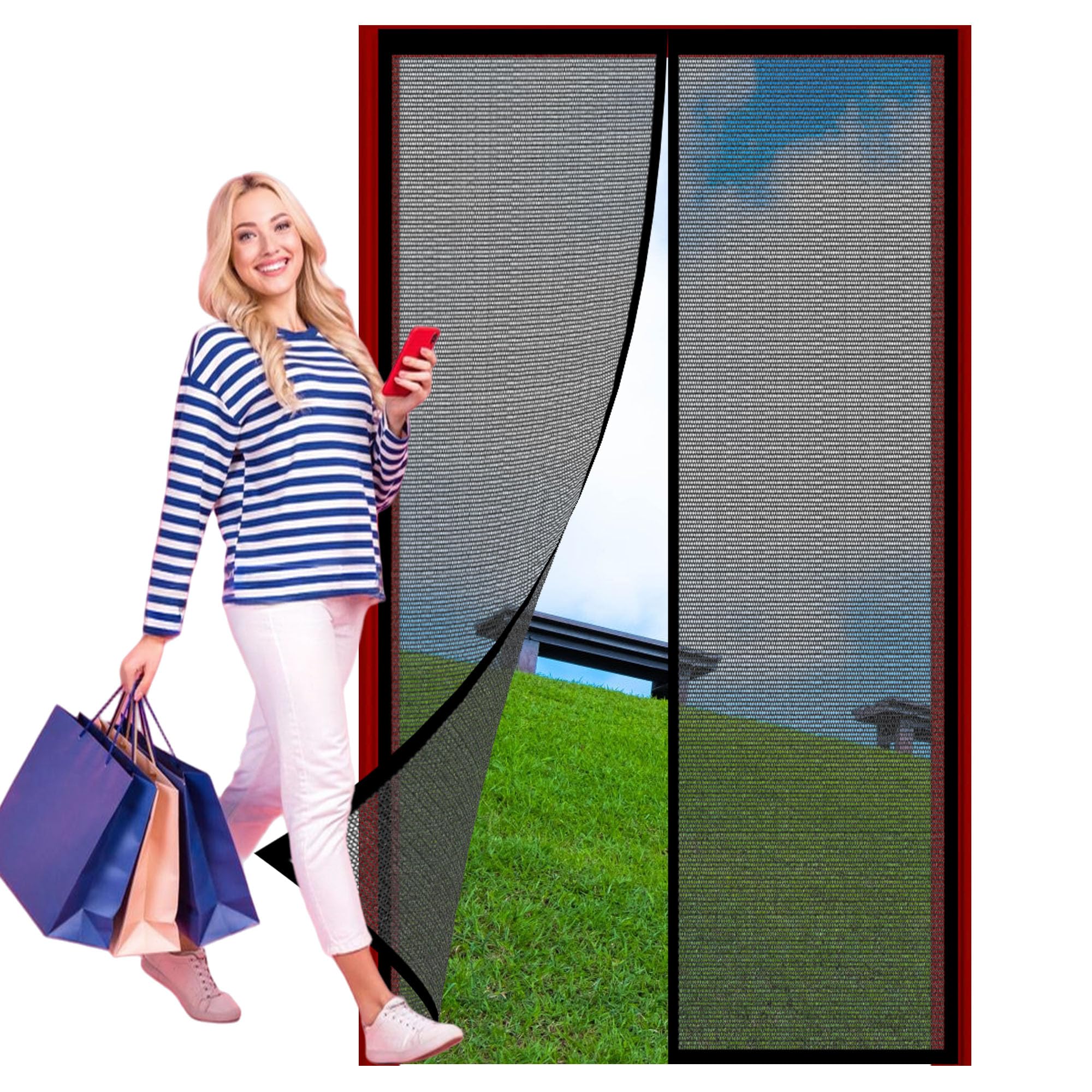 Moustiquaire de porte magnétique 97x231 cm rideau moustiques pour porte de cave et balcon
