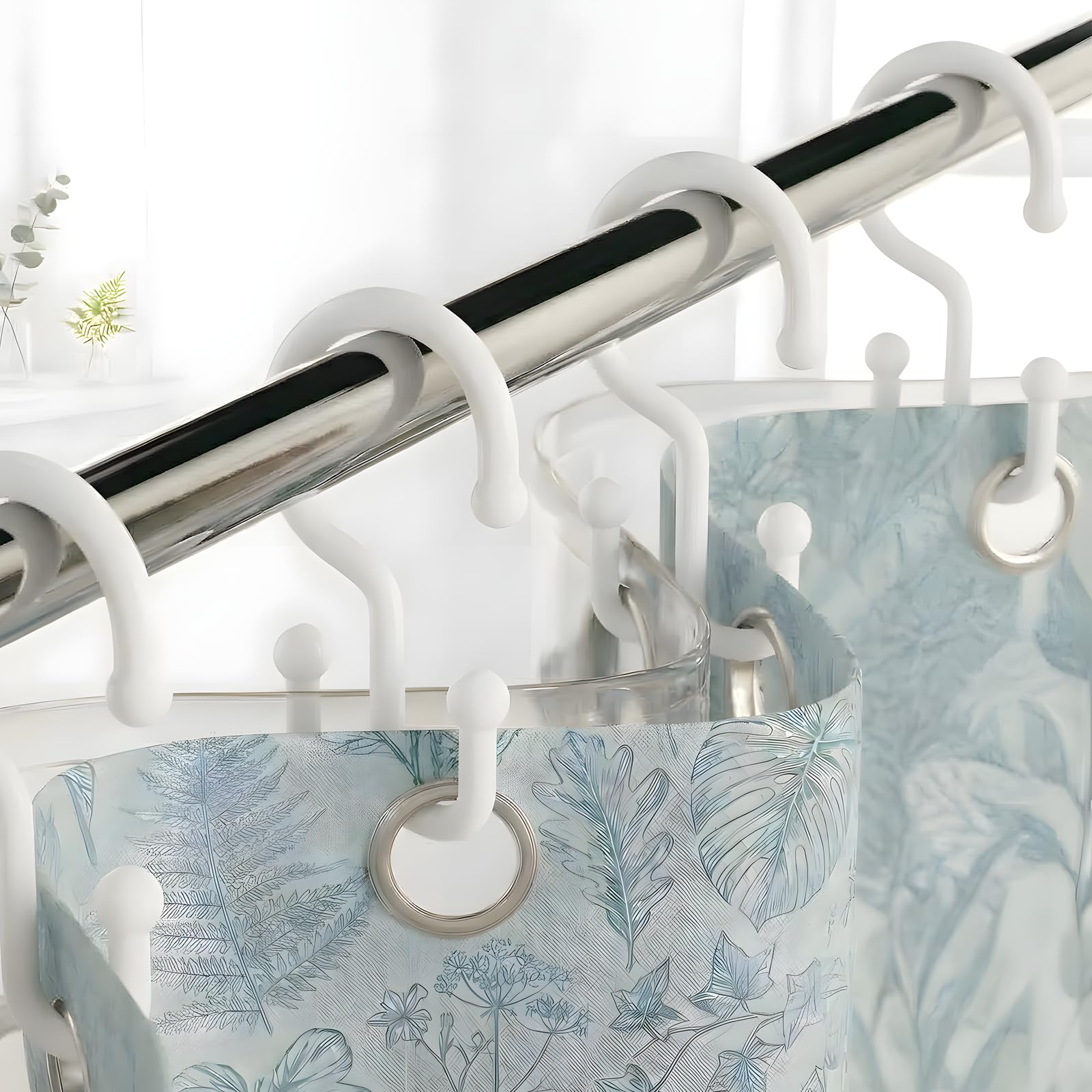 Bathway Plastic Double Shower Curtain Hooks,12Pcs Bathroom Shower Curtain Hooks, Smooth Sliding, Easy to Use, Multi-Functional Rings for Shower Curtain, White