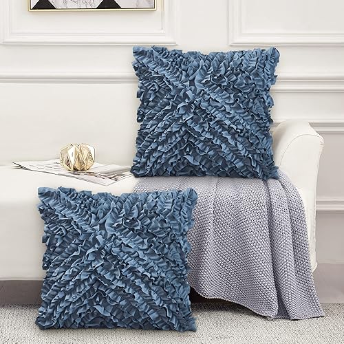 Miniatura 8 de Leeden Juego de 2 fundas de almohada (juego de 2), diseño 3D hechas a mano con bonitos volantes, funda de cojín decorativa de Navidad para sofá,