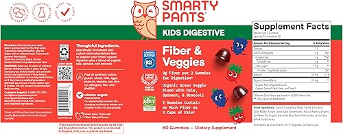 Miniatura 14 de SmartyPants Kids Fiber & Veggies Gomitas de fibra prebiótica para niños, suplemento de fibra con inulina, mezcla orgánica de verduras verdes,