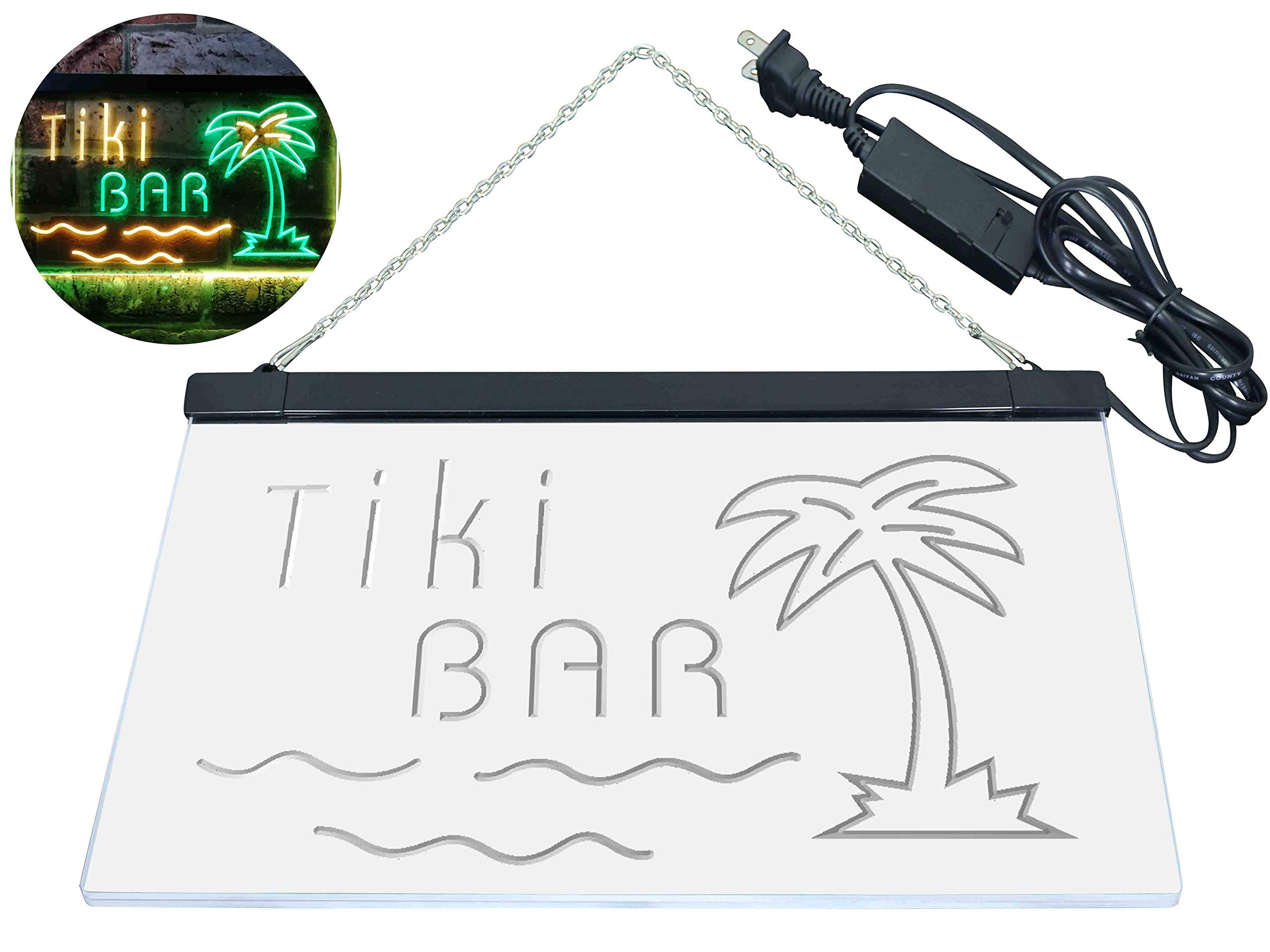 ADVPRO Tiki Bar Palm Tree Island Illuminated Dual Color LED Enseigne Lumineuse Neon Sign Vert et Jaune 600 x 400mm st6s64-i0787-gy