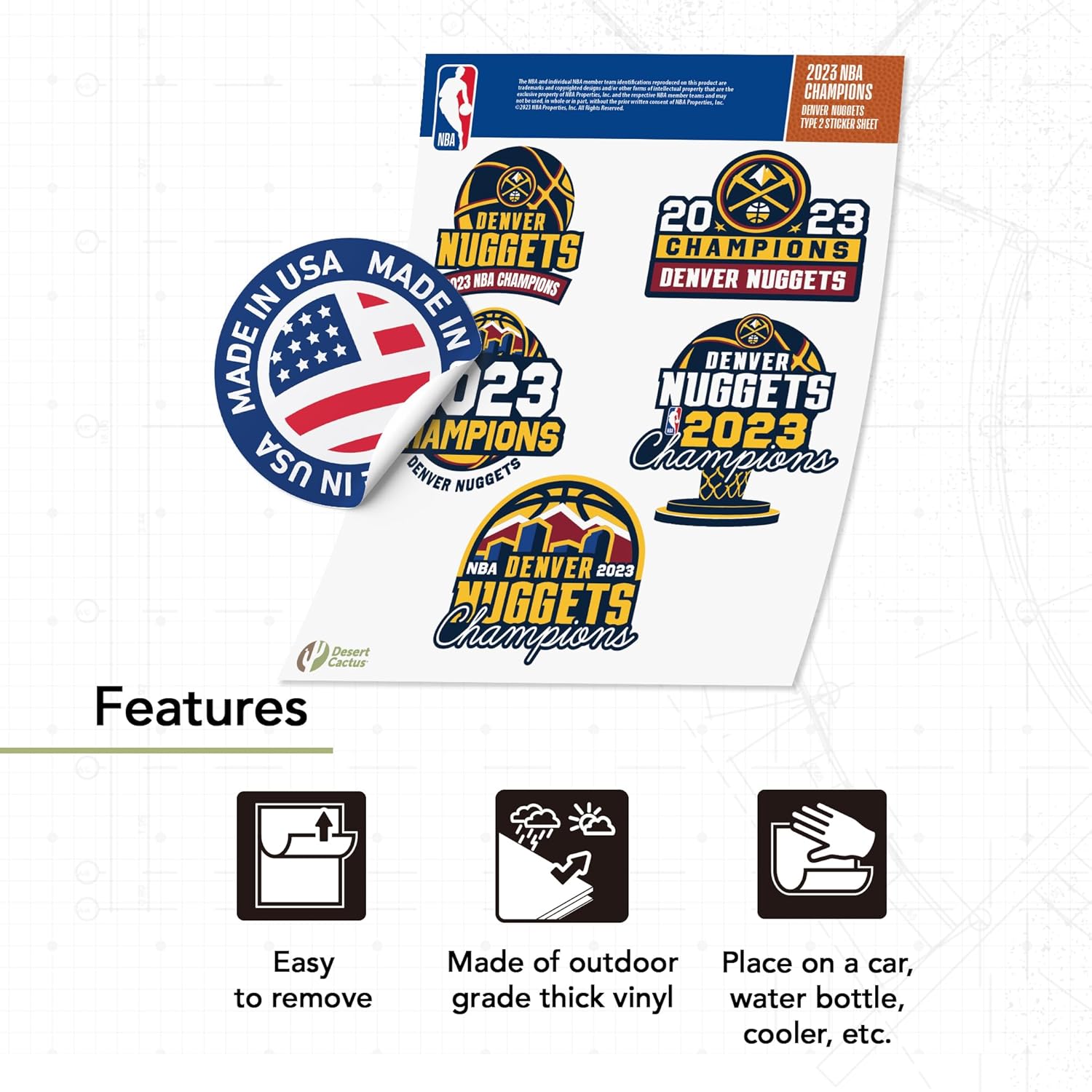 Desert Cactus Denver Nuggets 2023 Champions Championship Sticker NBA Officially Licensed Vinyl Decal Laptop Water Bottle Car Scrapbook (2023 Champions Type 2-1) - Image 4