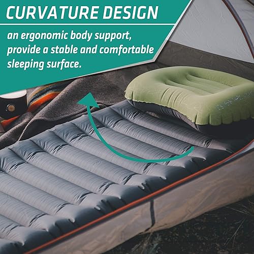 Miniatura 6 de Paquete ALUFT2.0 (azul claro) y almohadilla de dormir UL comprimible, compacta, cómoda, ergonómica almohada inflable, alfombra inflable para acampar