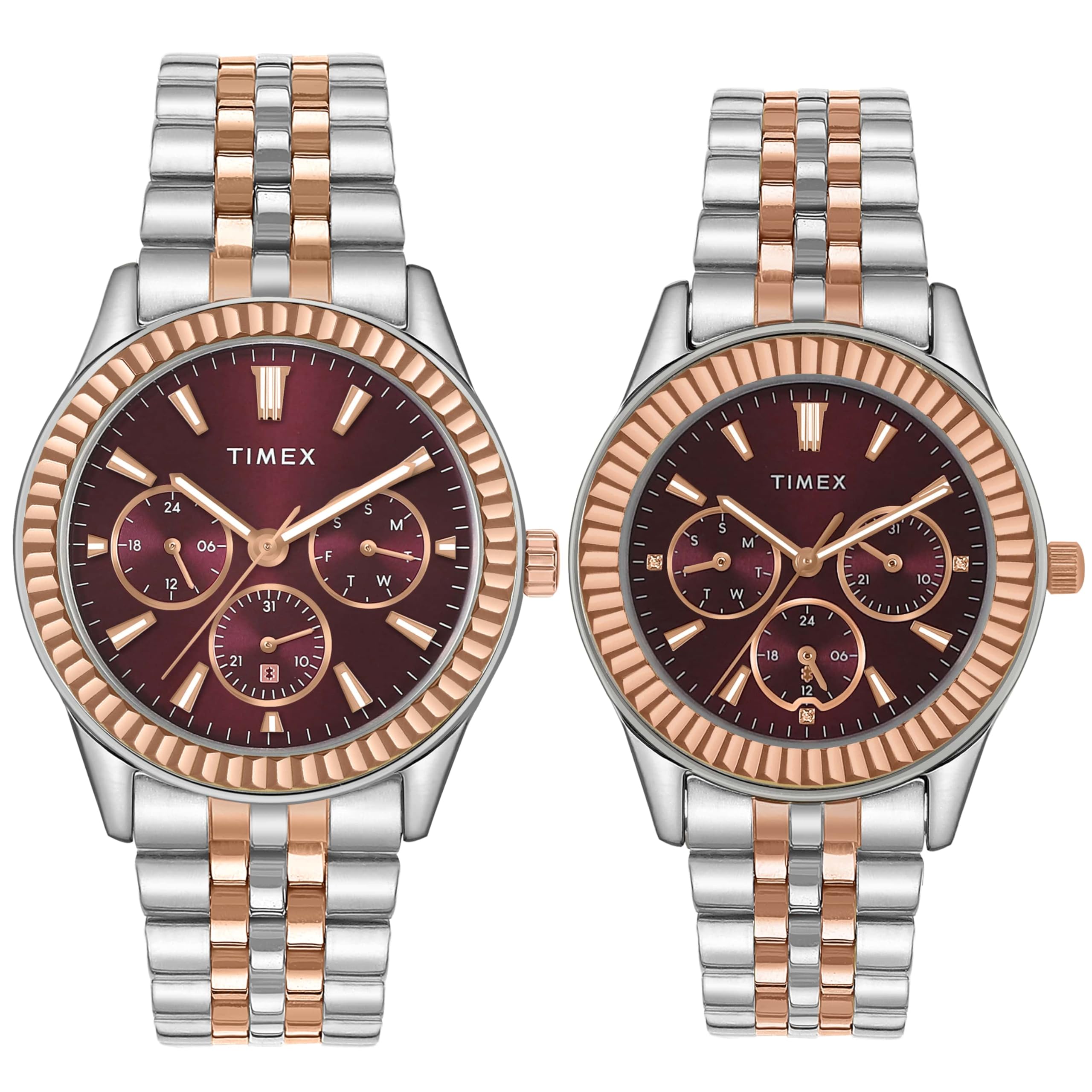 Analog Watch for Unisex with Burgundy Round Dial & Multicolor Stainless Steel Bracelet Band Water Resistant Unisex Wrist Watches - TW0PRE003-image-47