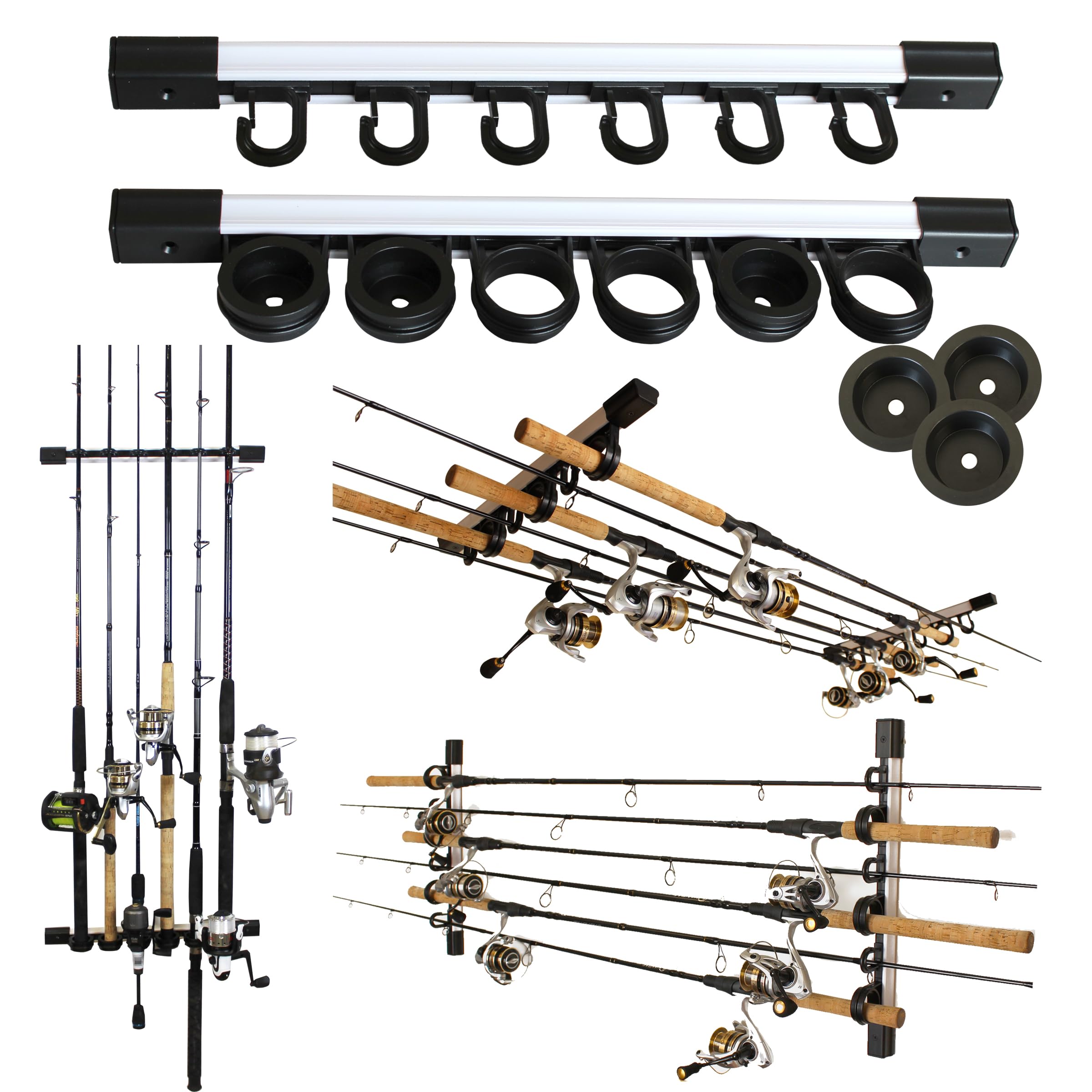 Rush Creek Creations 6 Rod Fishing Holder - Vertical/Horizontal Rack for Garage Organization and Wall Storage