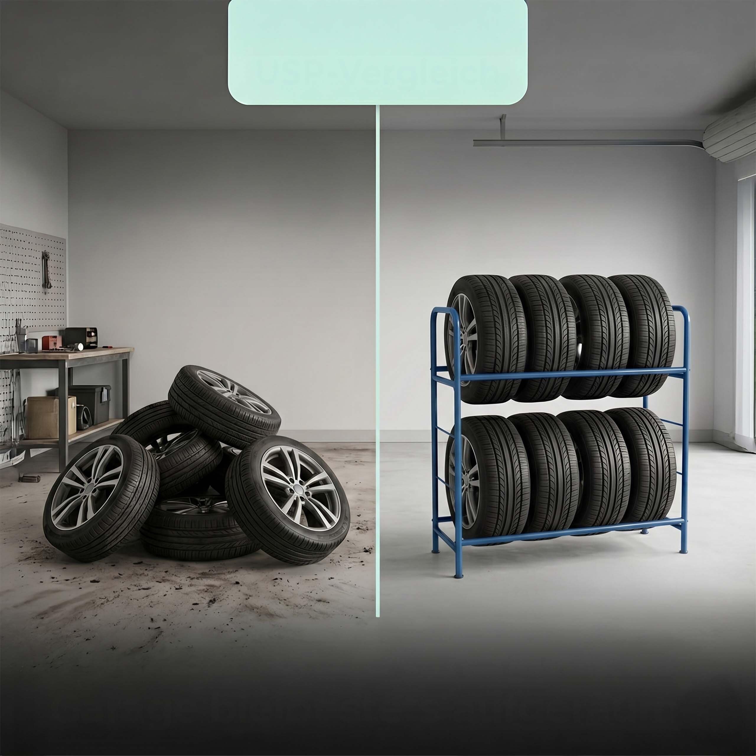 Relaxdays Regał na opony na 8 opon, wys. x szer. x gł.: 106 x 106 x 46 cm, 200 kg, stal, 2 poziomy, regał na koła, łożysko opon, niebieski