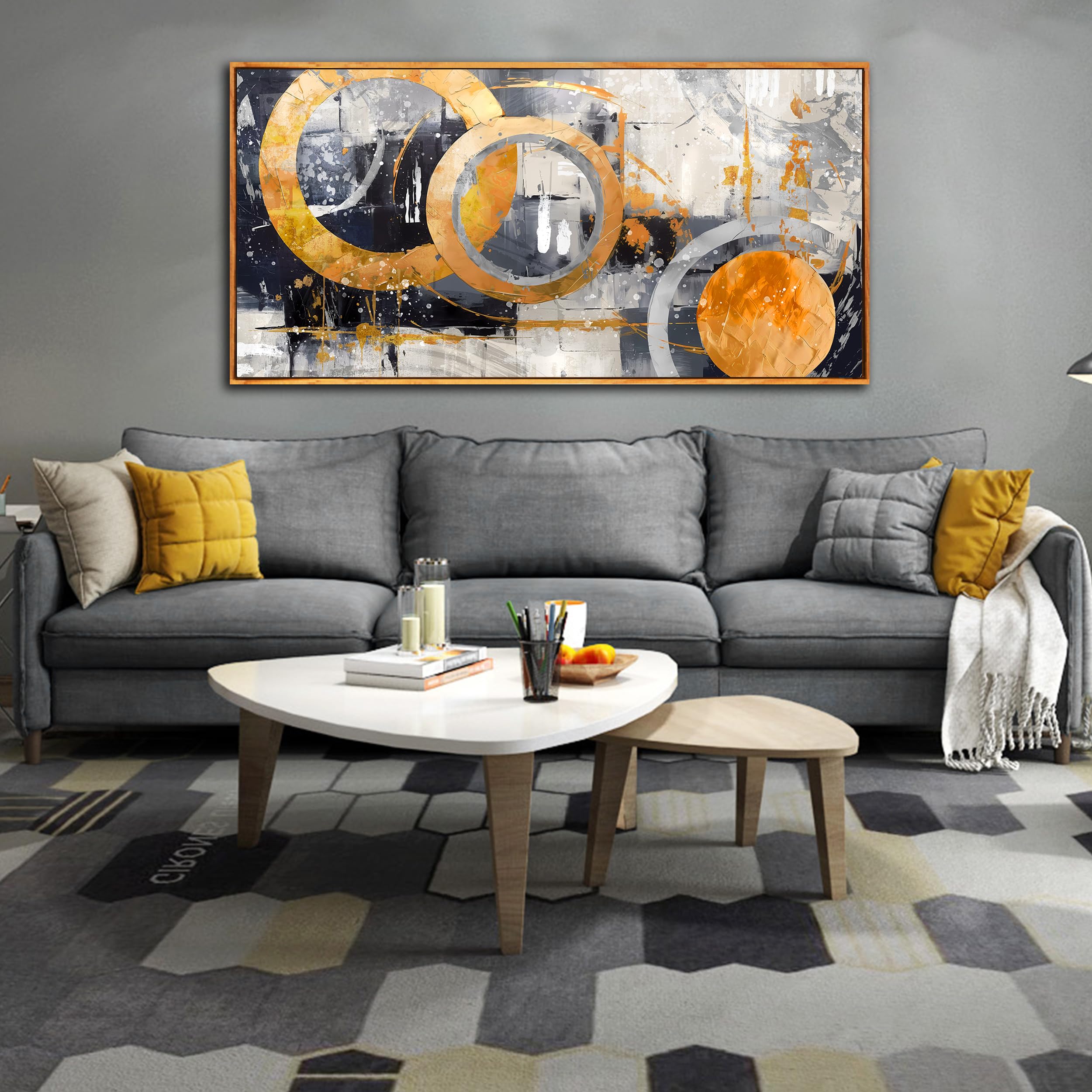 Amazon.com: CGXART Yellow Abstract Wall Art - Framed Wall Art